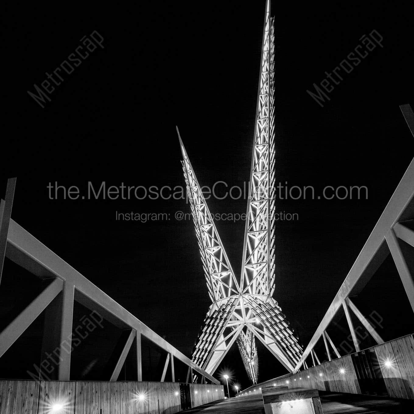 okc skydance bridge at night Black & White Wall Art