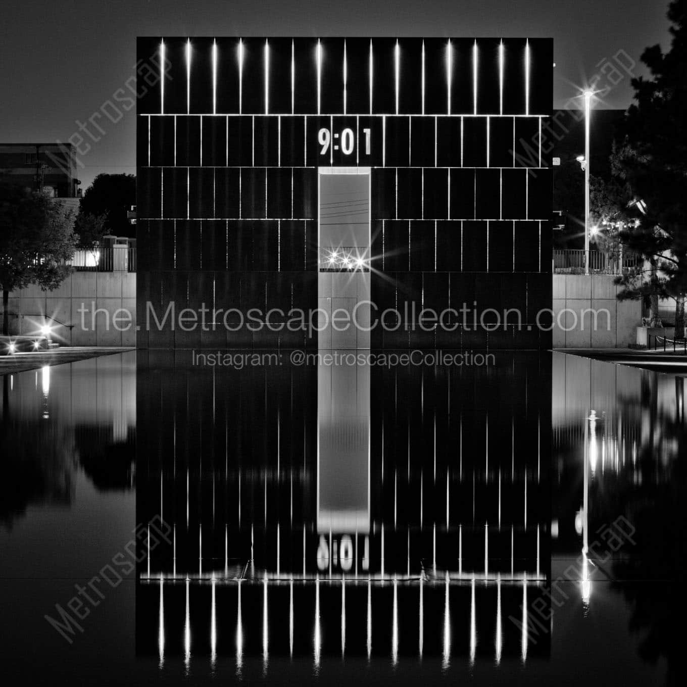 oklahoma city memorial at night Black & White Wall Art