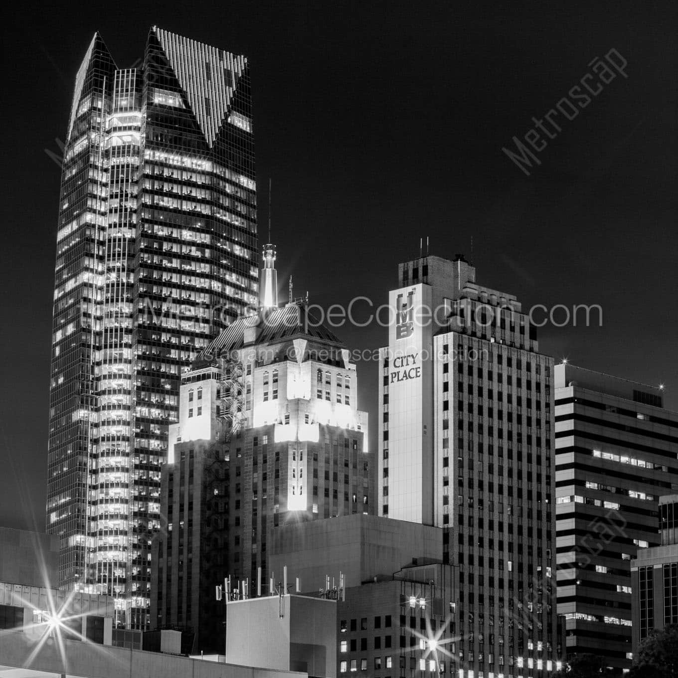 oklahoma city skyline at night Black & White Wall Art