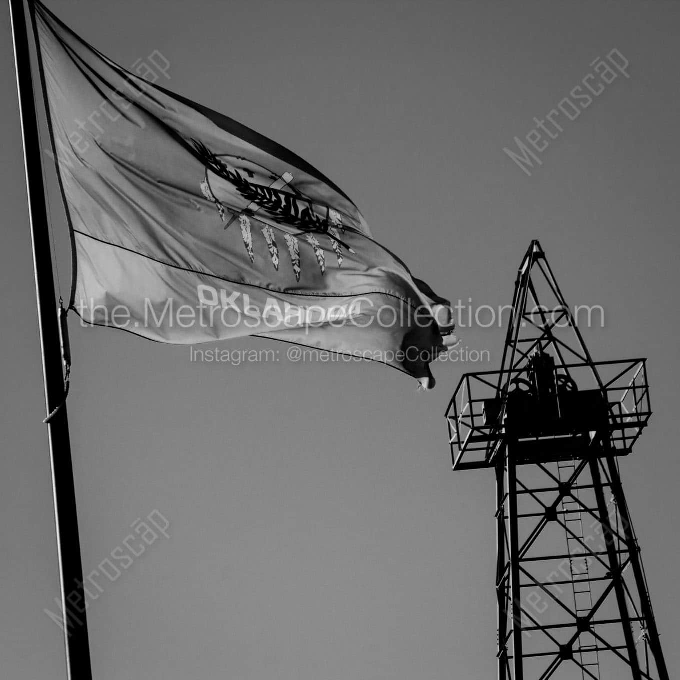 oklahoma flag oil derrik Black & White Wall Art