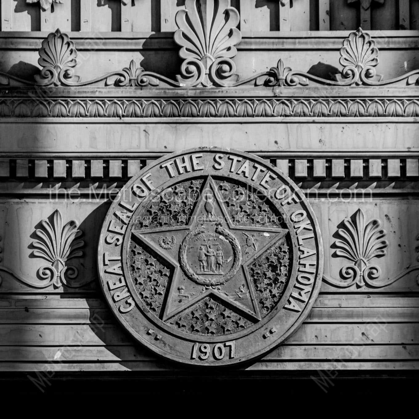oklahoma seal on capitol building Black & White Wall Art