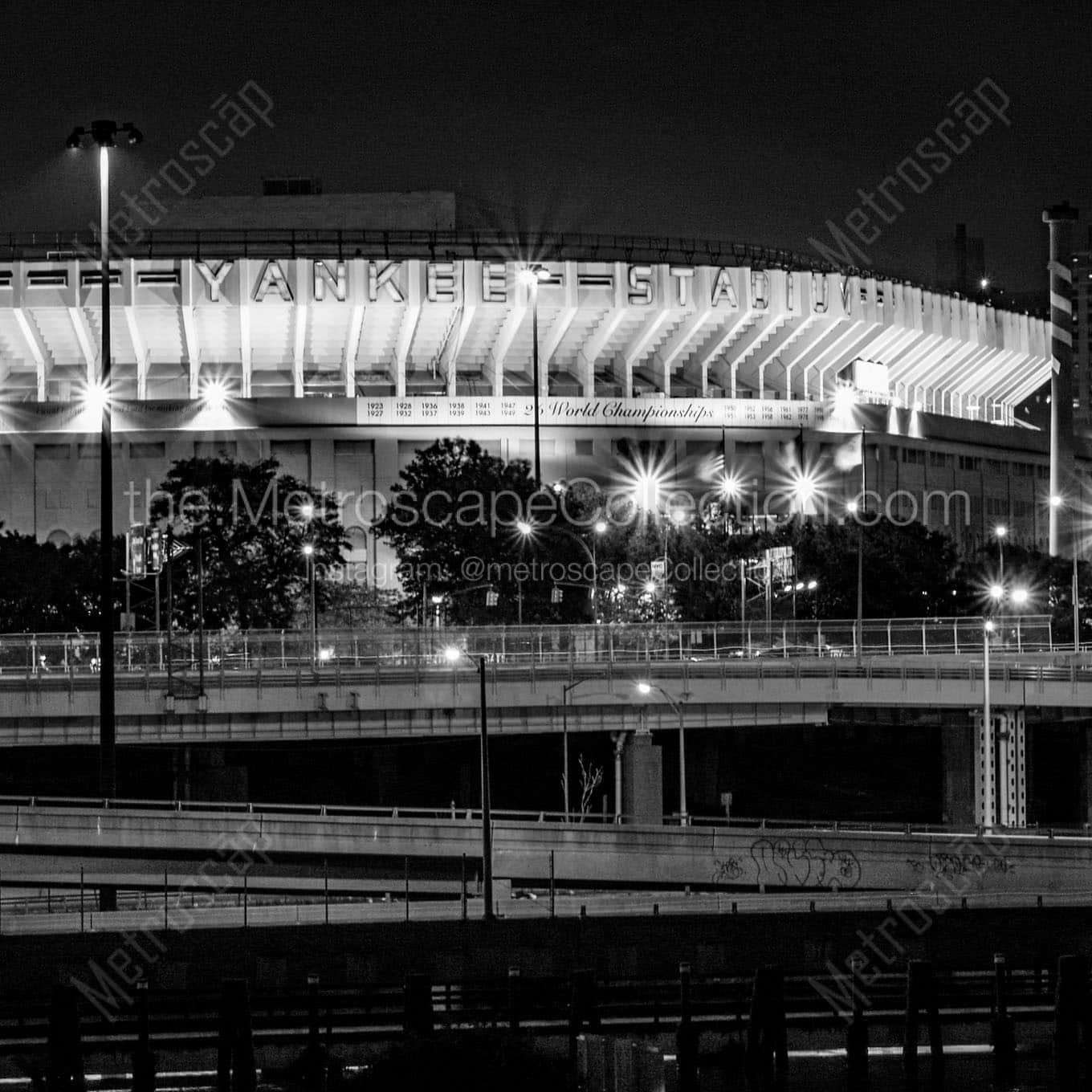 old yankee stadium at night Black & White Wall Art