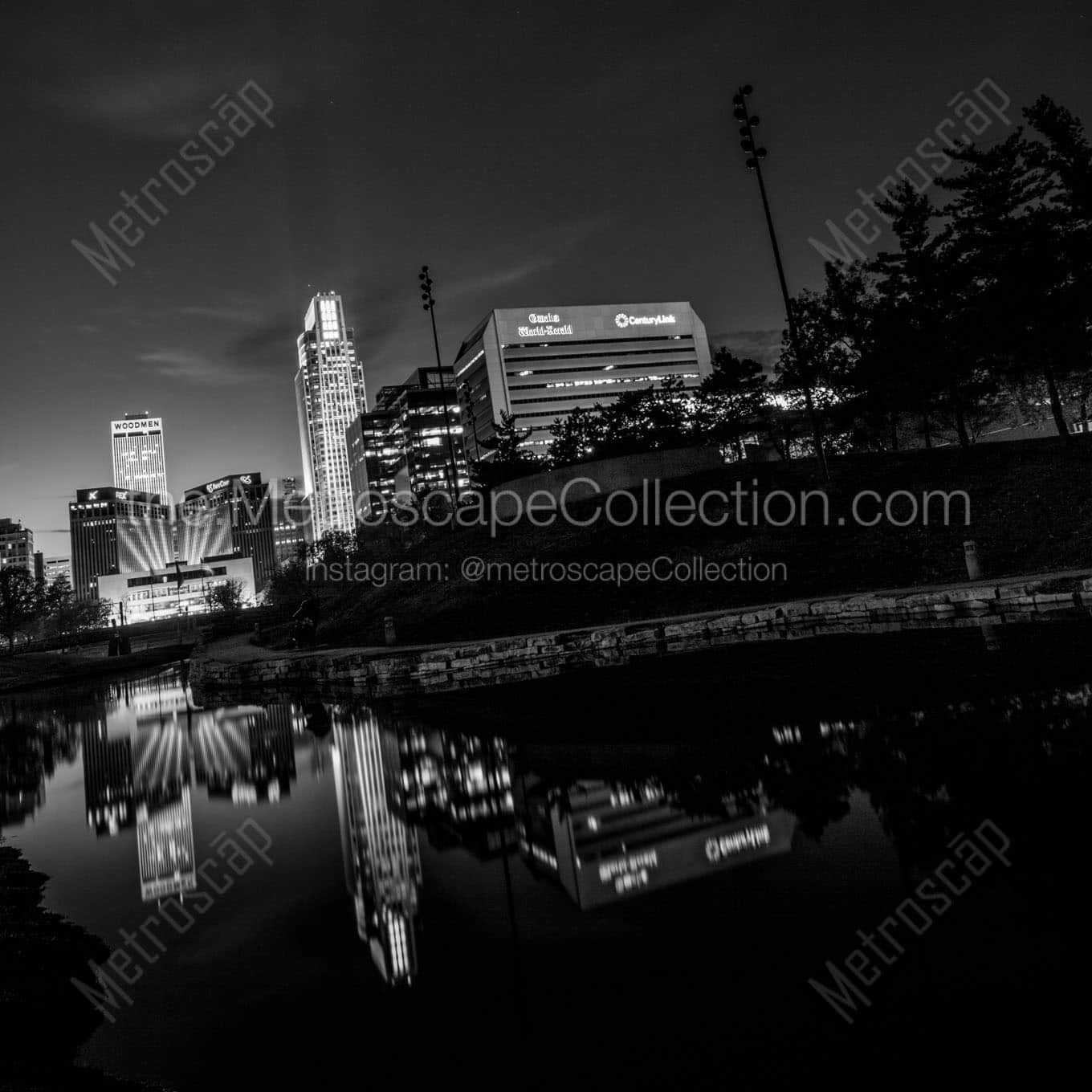 omaha city skyline from leahy mall Black & White Wall Art