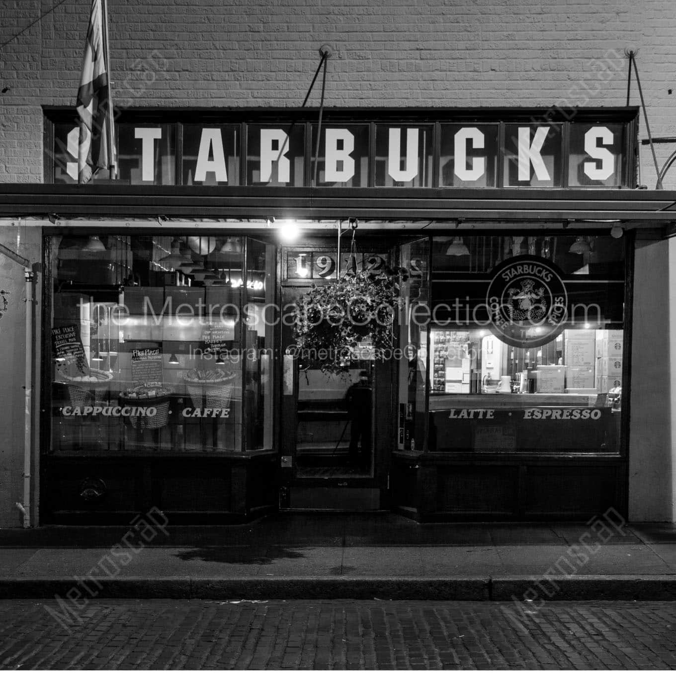 original starbucks at pike place market Black & White Wall Art