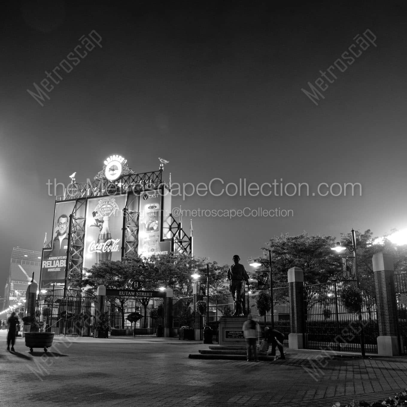 oriole park camden yards eutaw street night Black & White Wall Art