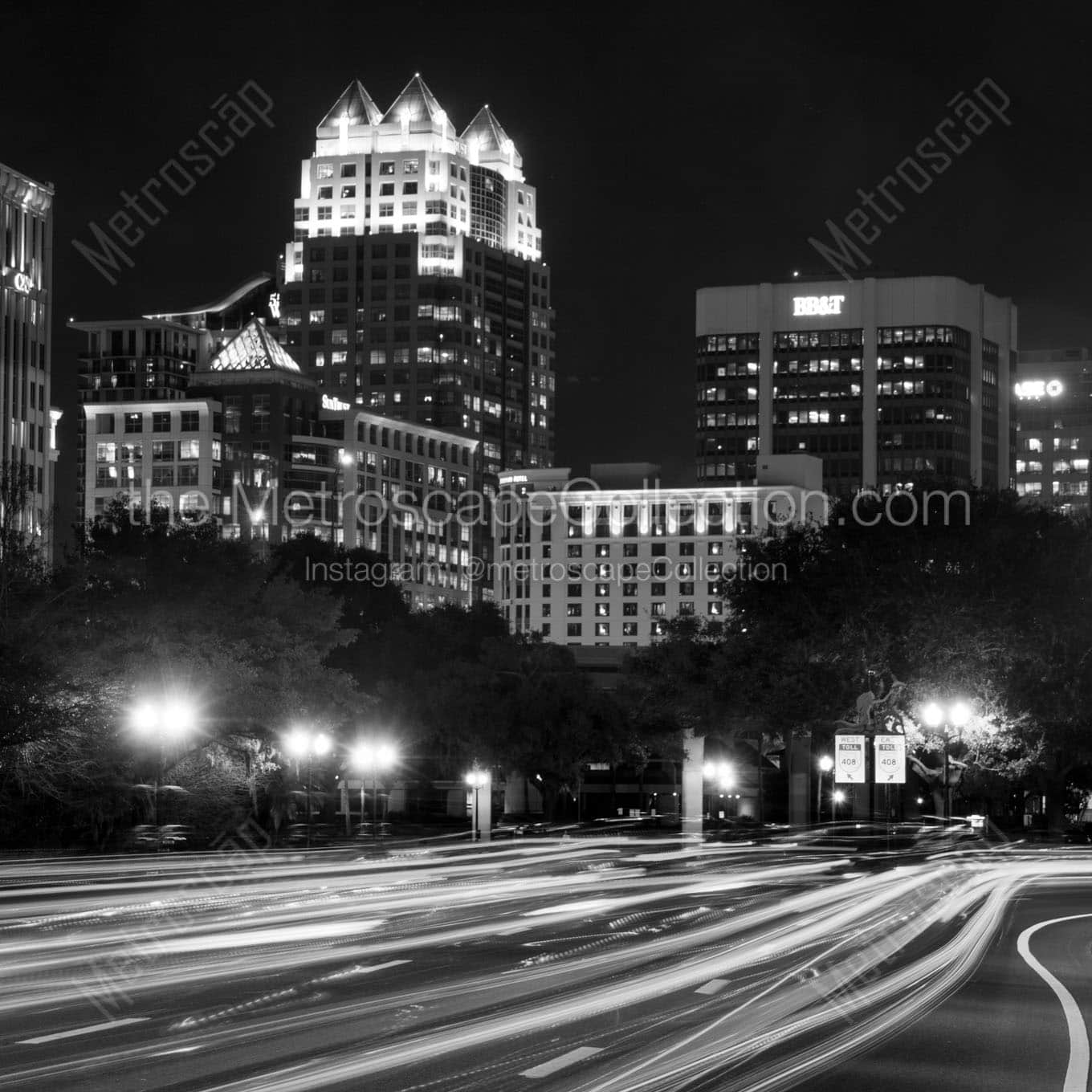 orlando florida cityscape at night Black & White Wall Art