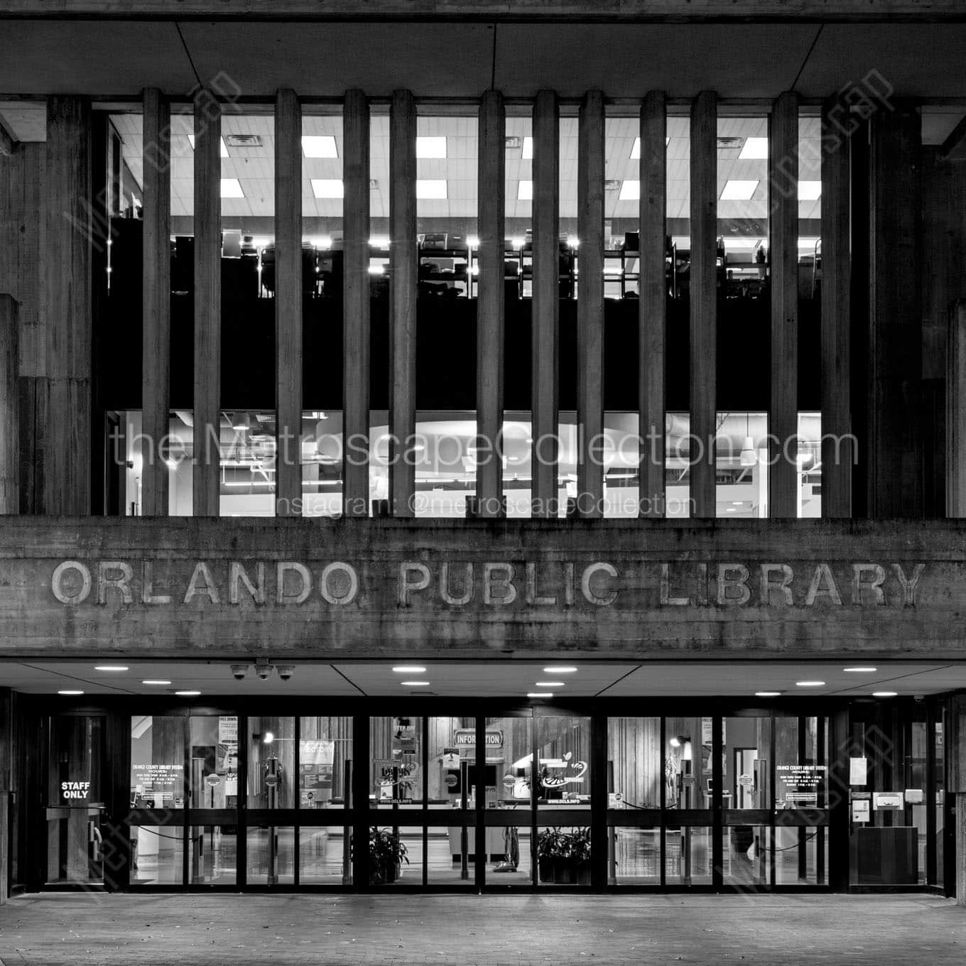 orlando public library at night Black & White Wall Art