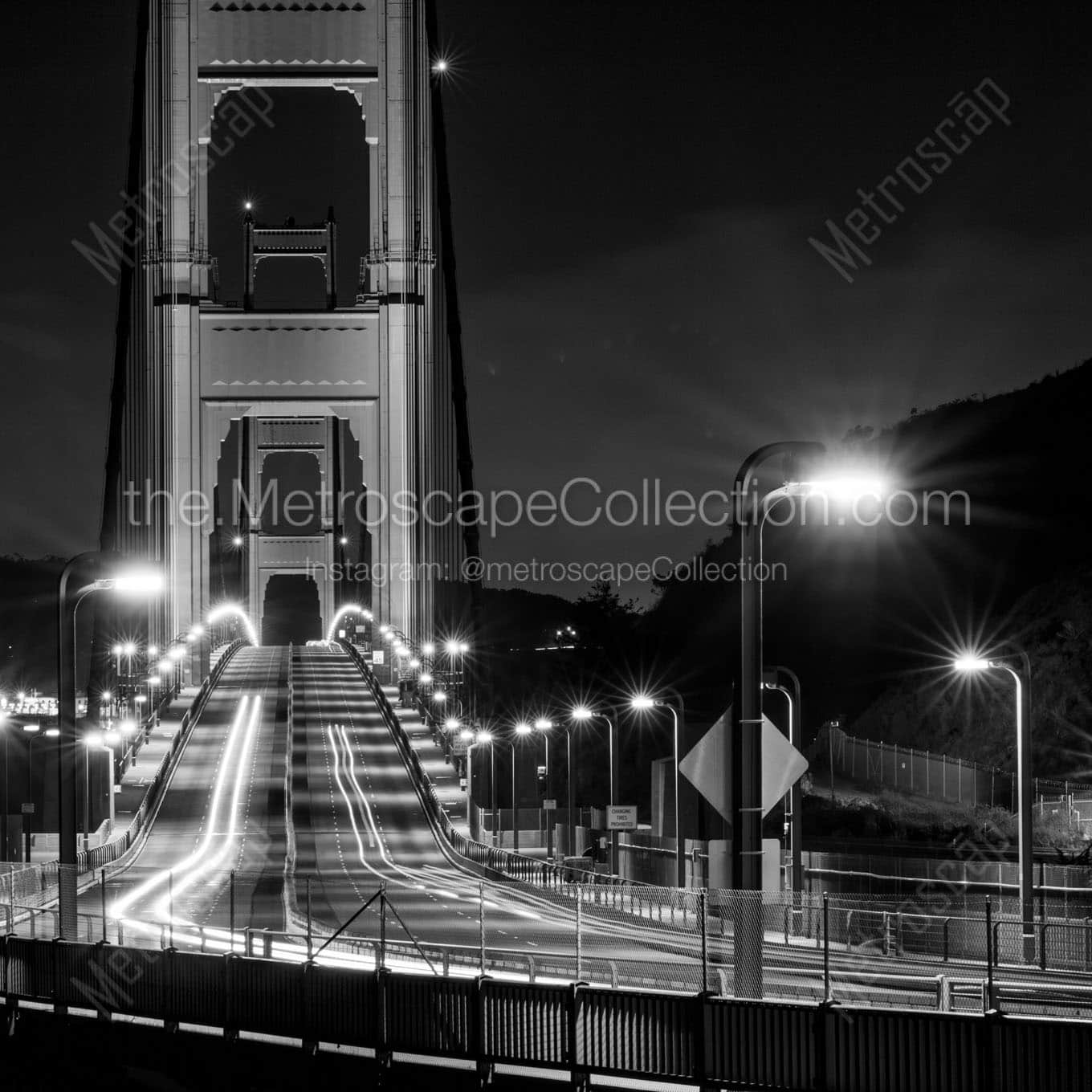 overnight traffic golden gate bridge Black & White Wall Art