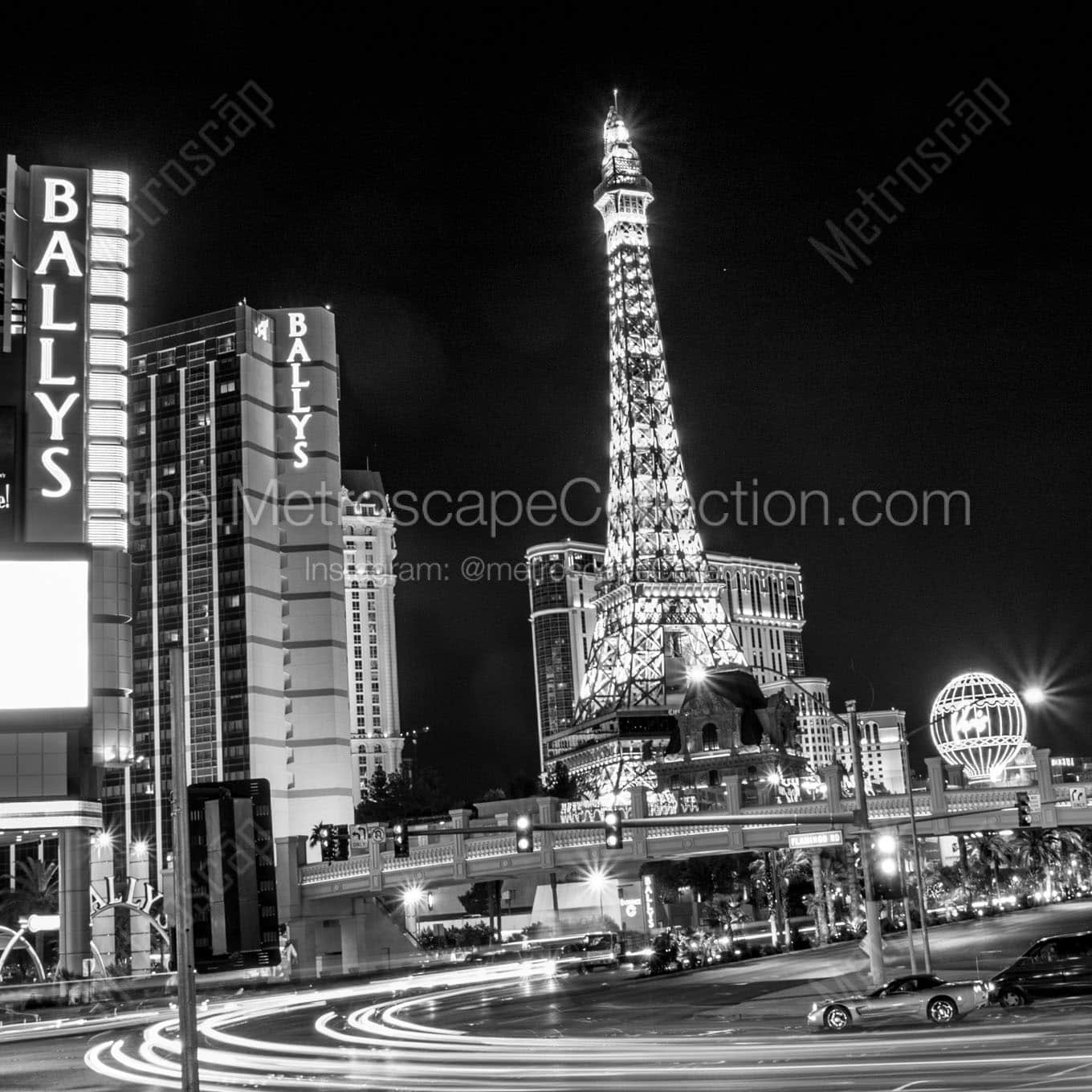 paris hotel flamingo road Black & White Wall Art