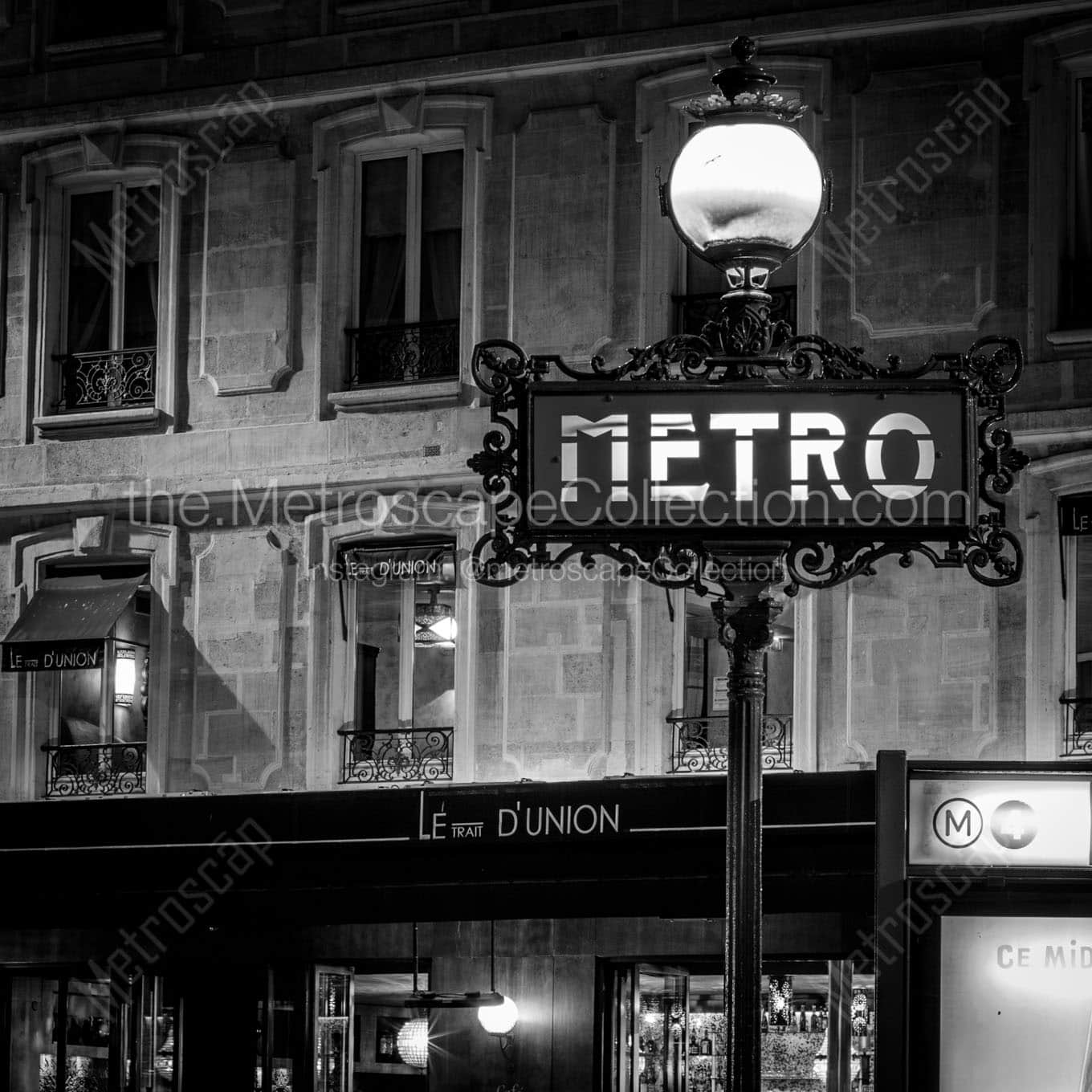 paris metro sign Black & White Wall Art
