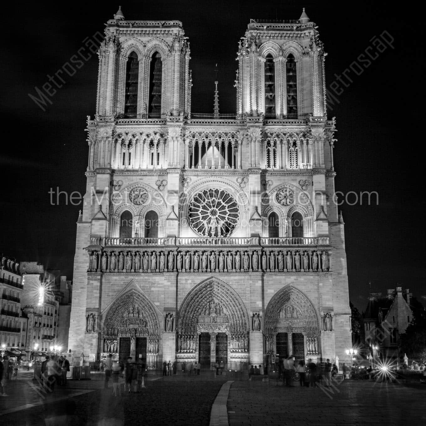 paris notre dame cathedral at night Black & White Wall Art