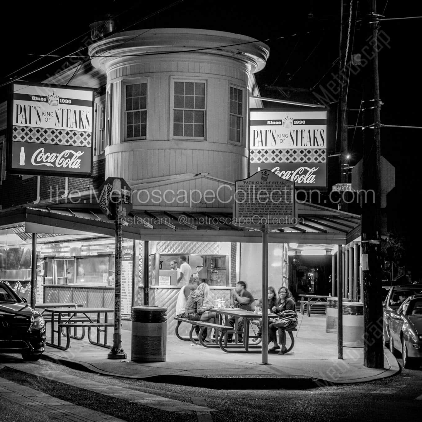 pats steaks at night Black & White Wall Art