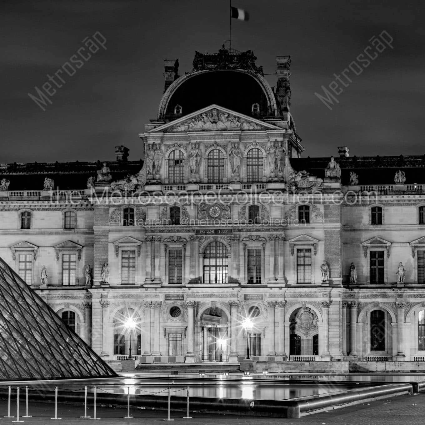 pavilion de l horloge cour carree Black & White Wall Art