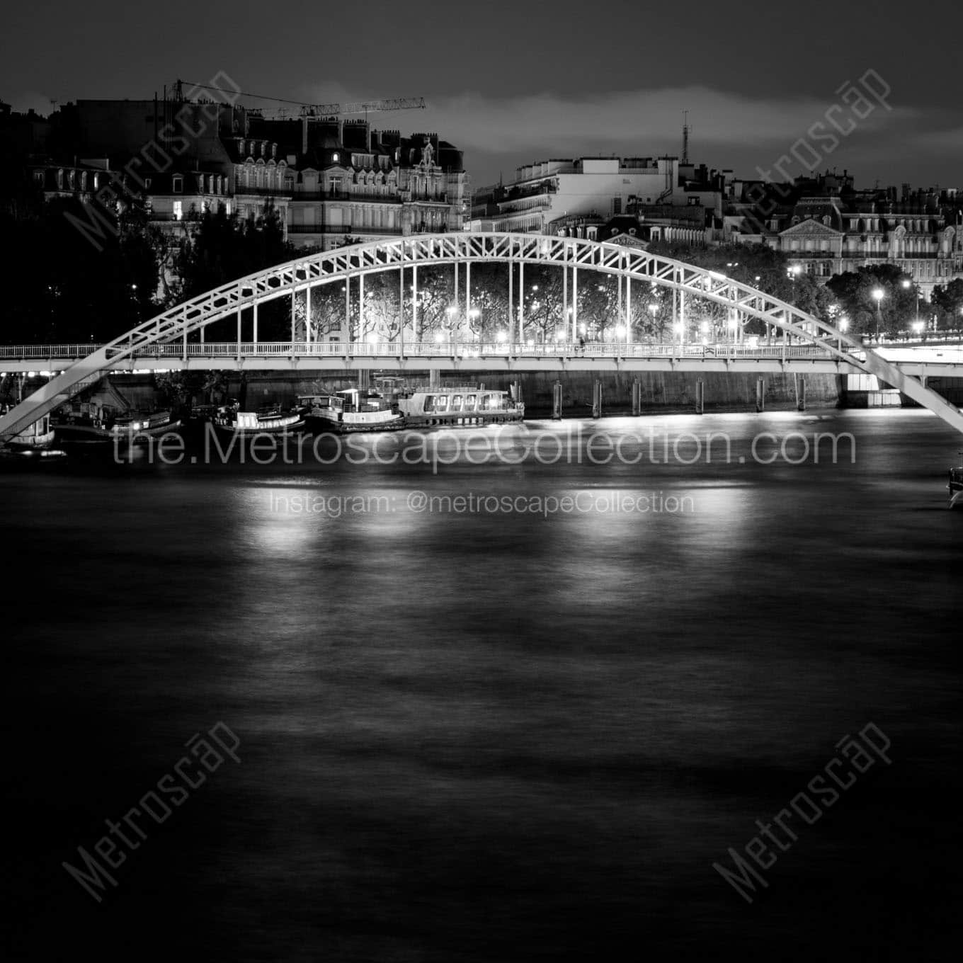 pedestrian bridge over river seine Black & White Wall Art