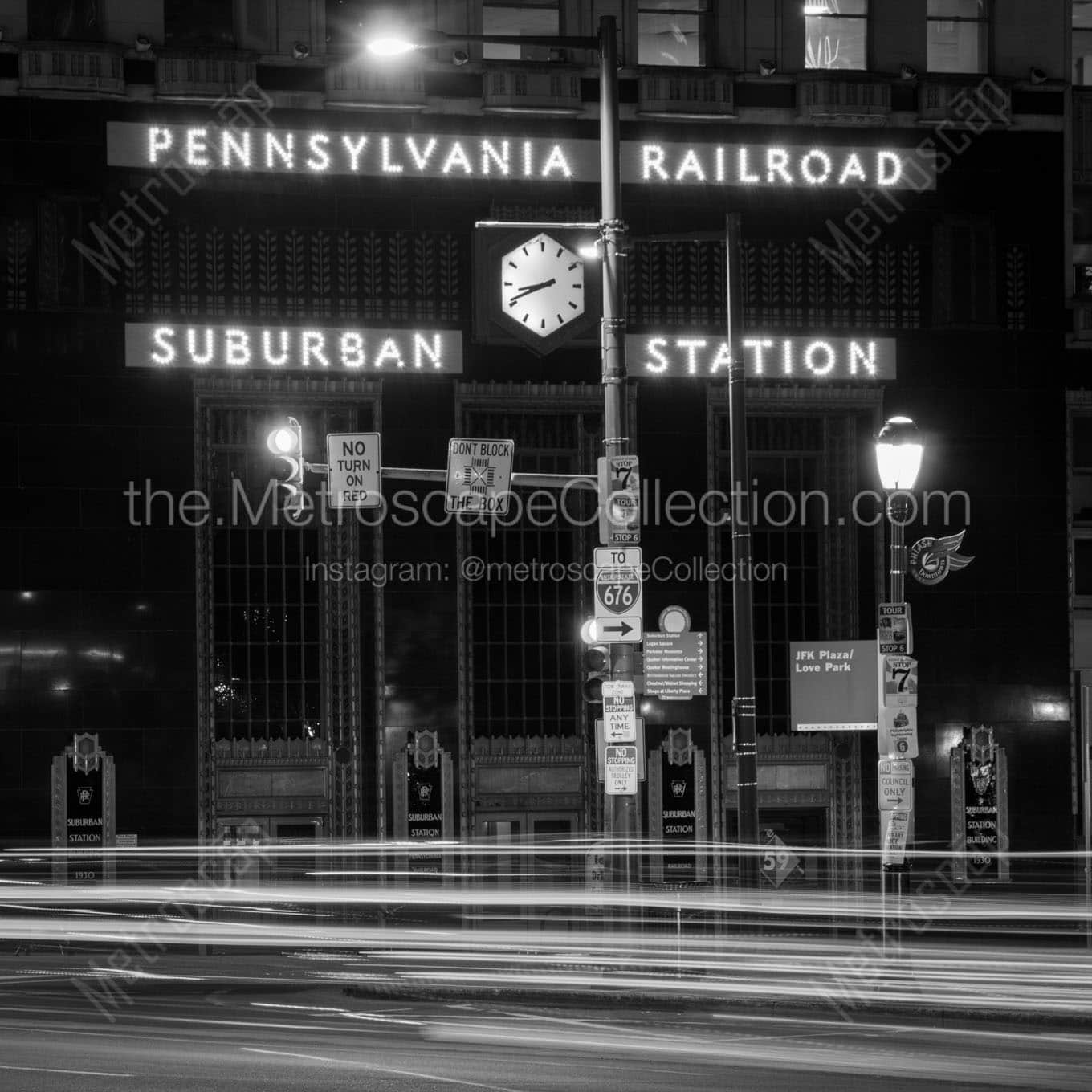pennsylvania railroad suburban station jfk plaza at night Black & White Wall Art