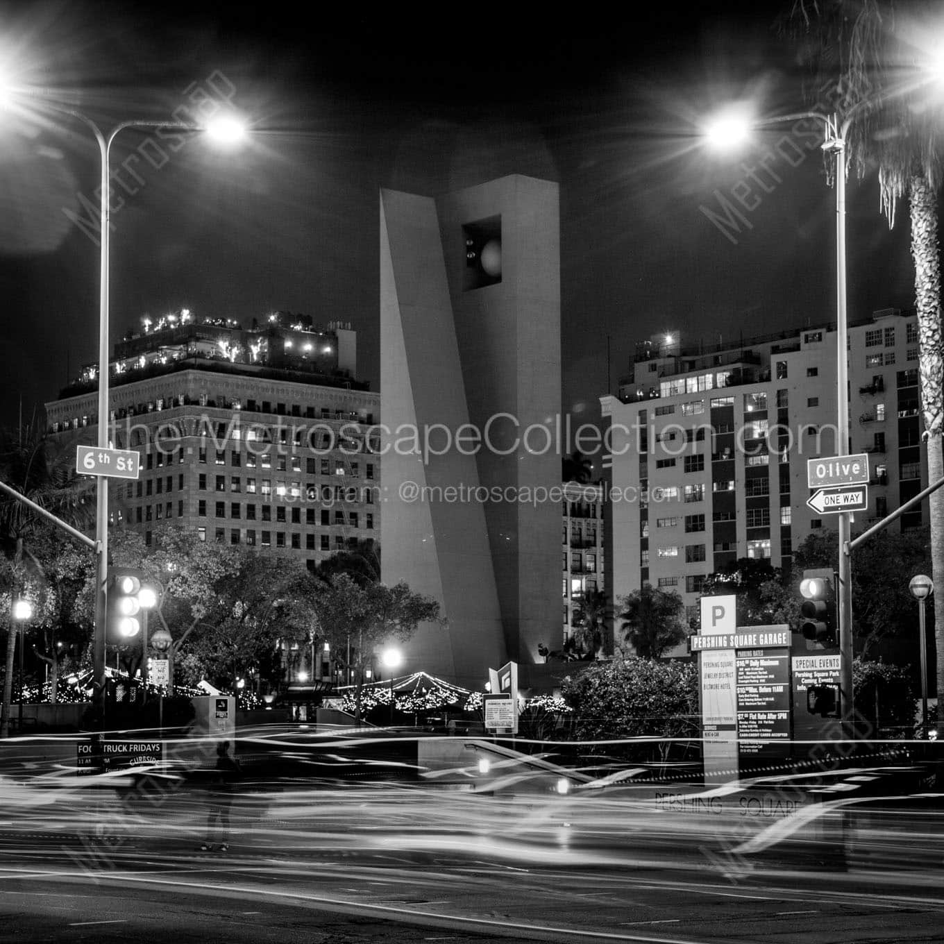 pershing square at night Black & White Wall Art