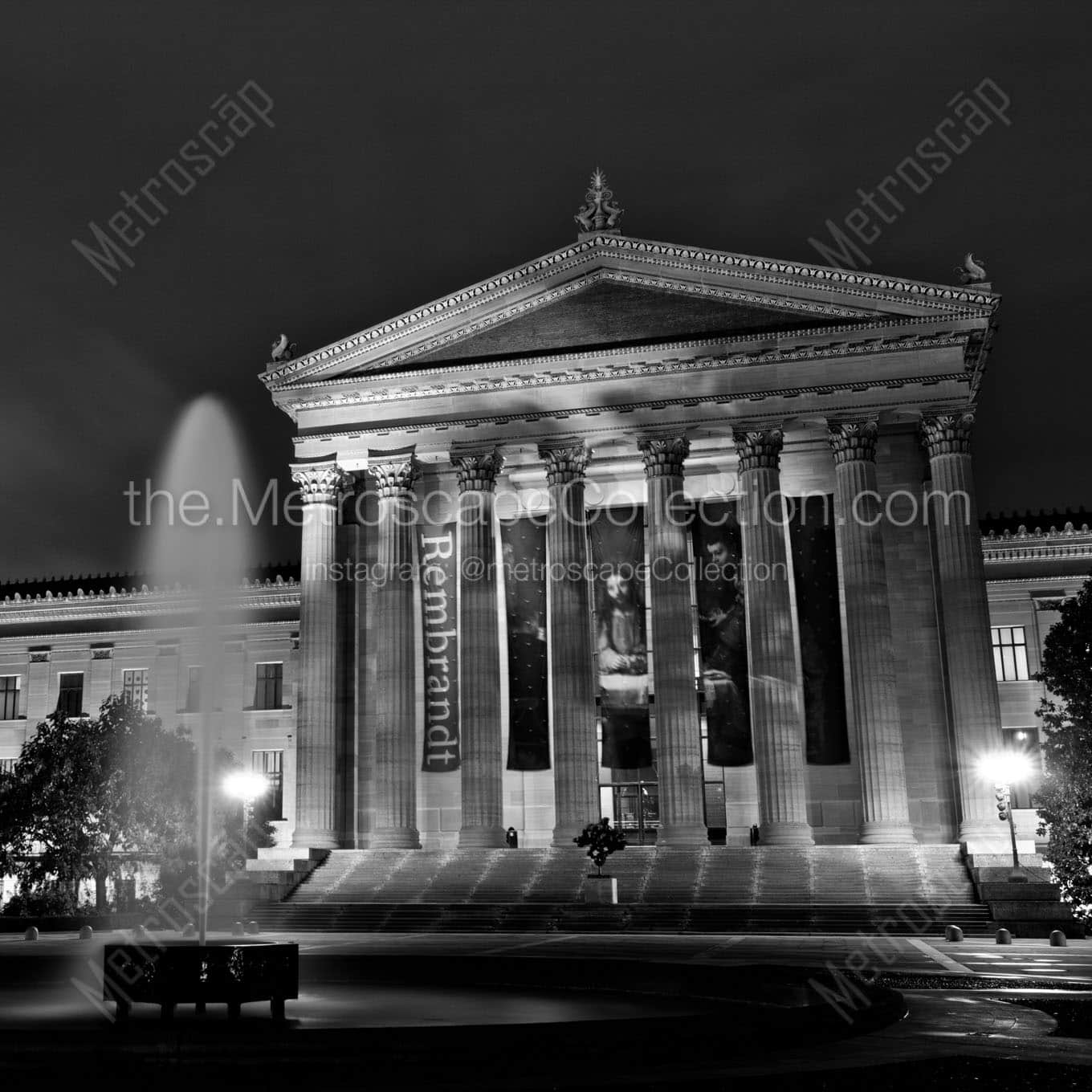 philadelphia art museum at night Black & White Wall Art