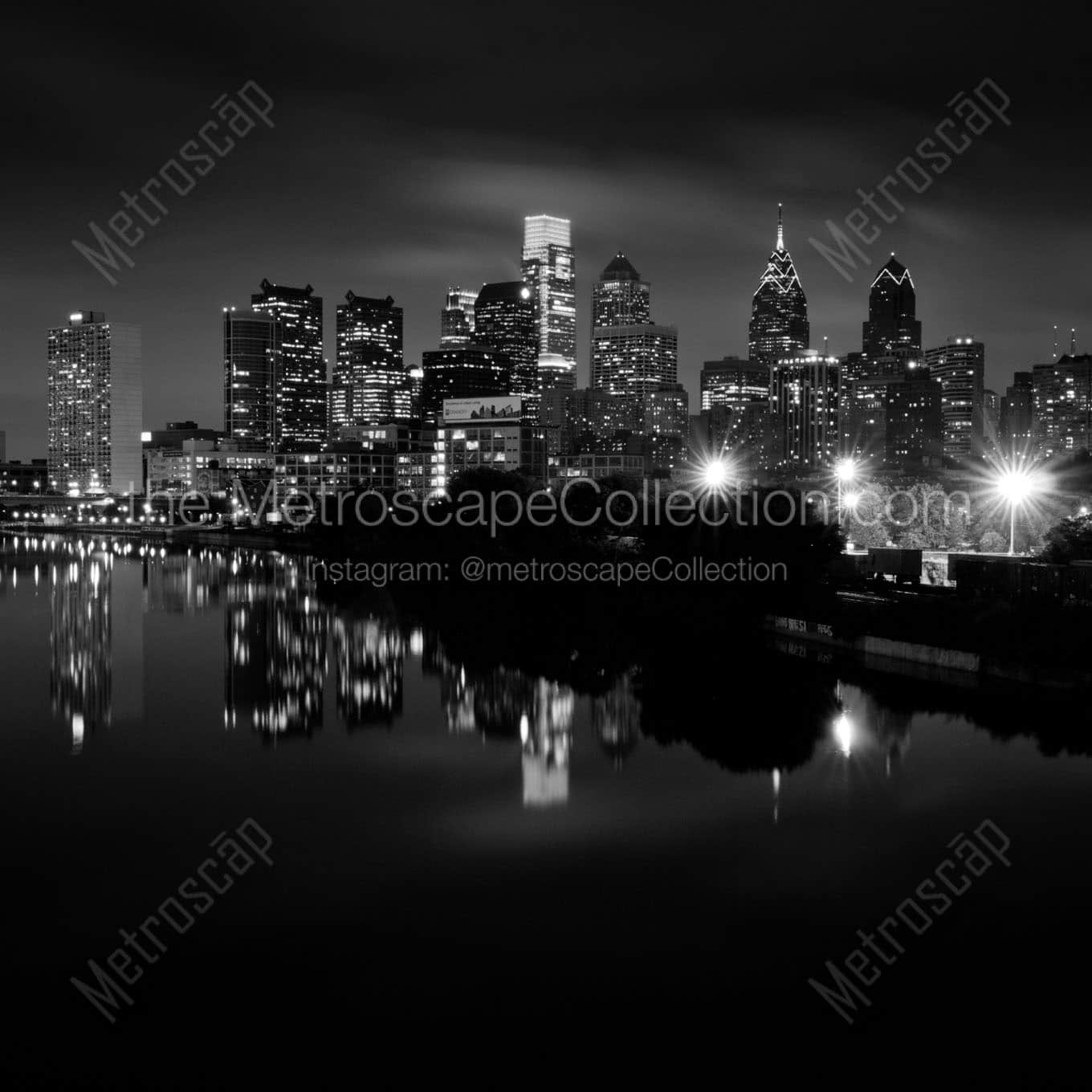 philadelphia pa skyline at night south street Black & White Wall Art