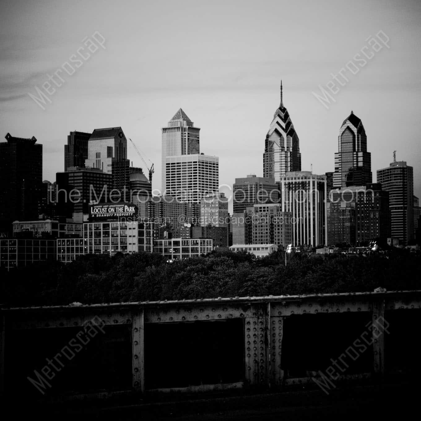 philadelphia skyline pre comcast tower Black & White Wall Art