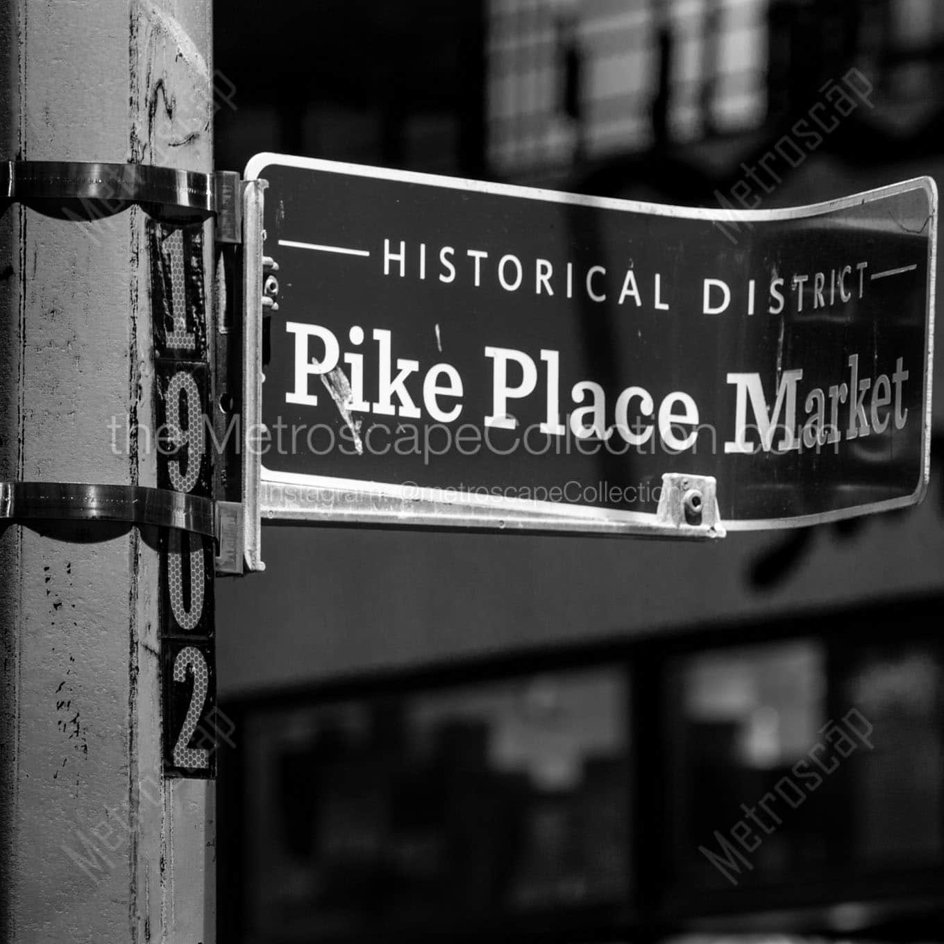 pike place market historical district sign Black & White Wall Art