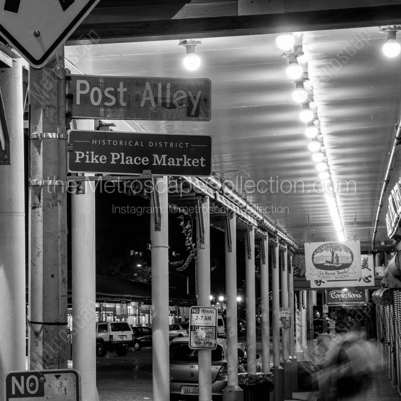 pike place market post alley Black & White Wall Art