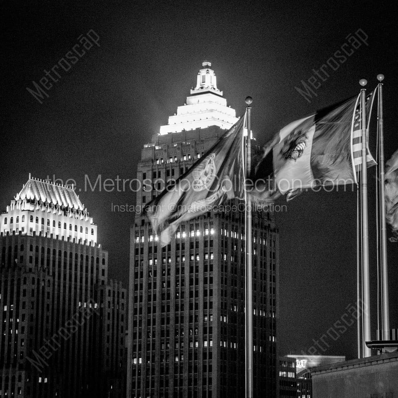 pittsburgh city allegheny county flags at night Black & White Wall Art