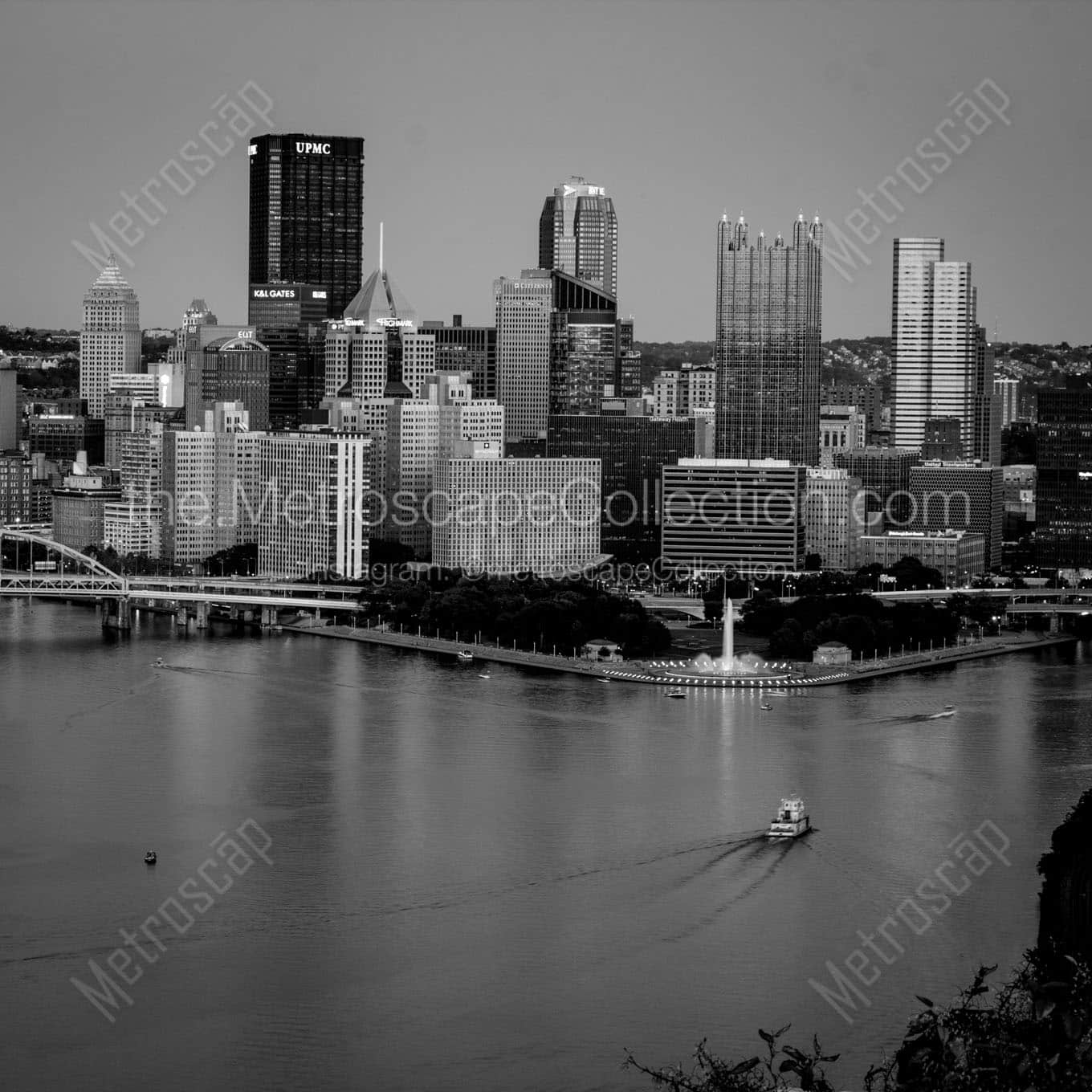 pittsburgh skyline at dusk Black & White Wall Art