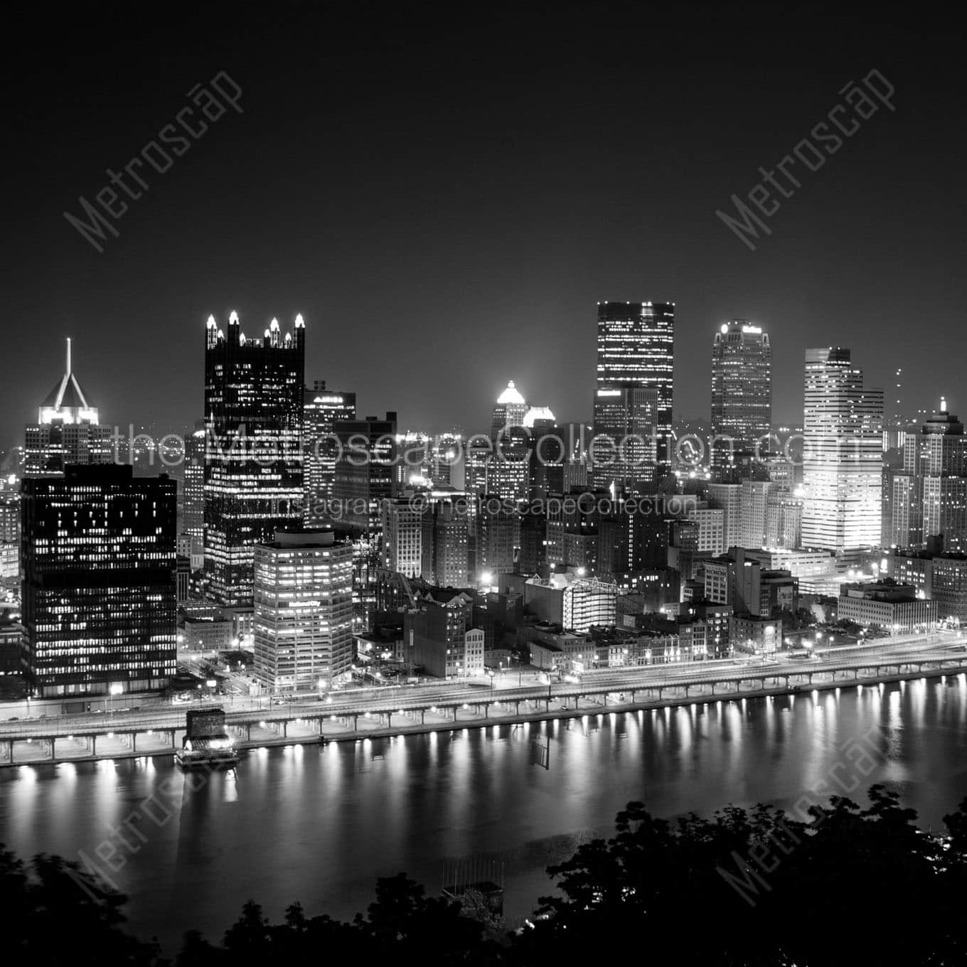 pittsburgh skyline grandview ave mt washington Black & White Wall Art