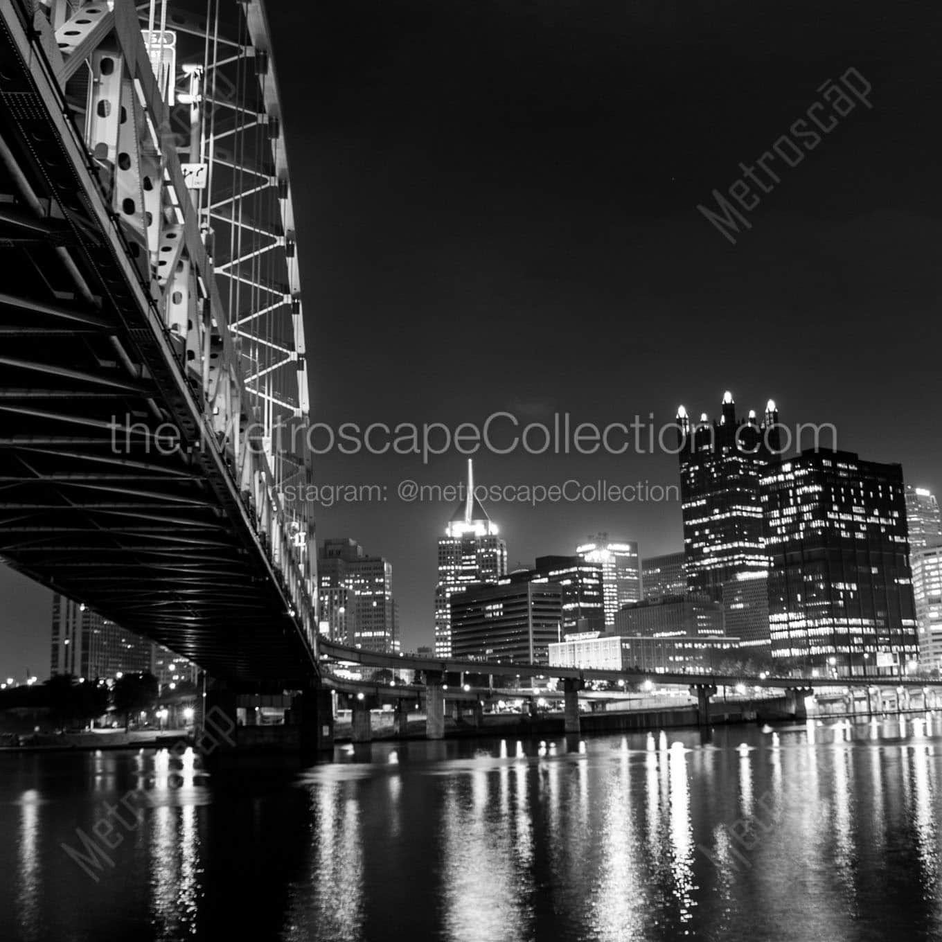 pittsburgh skyline under fort pitt bridge Black & White Wall Art