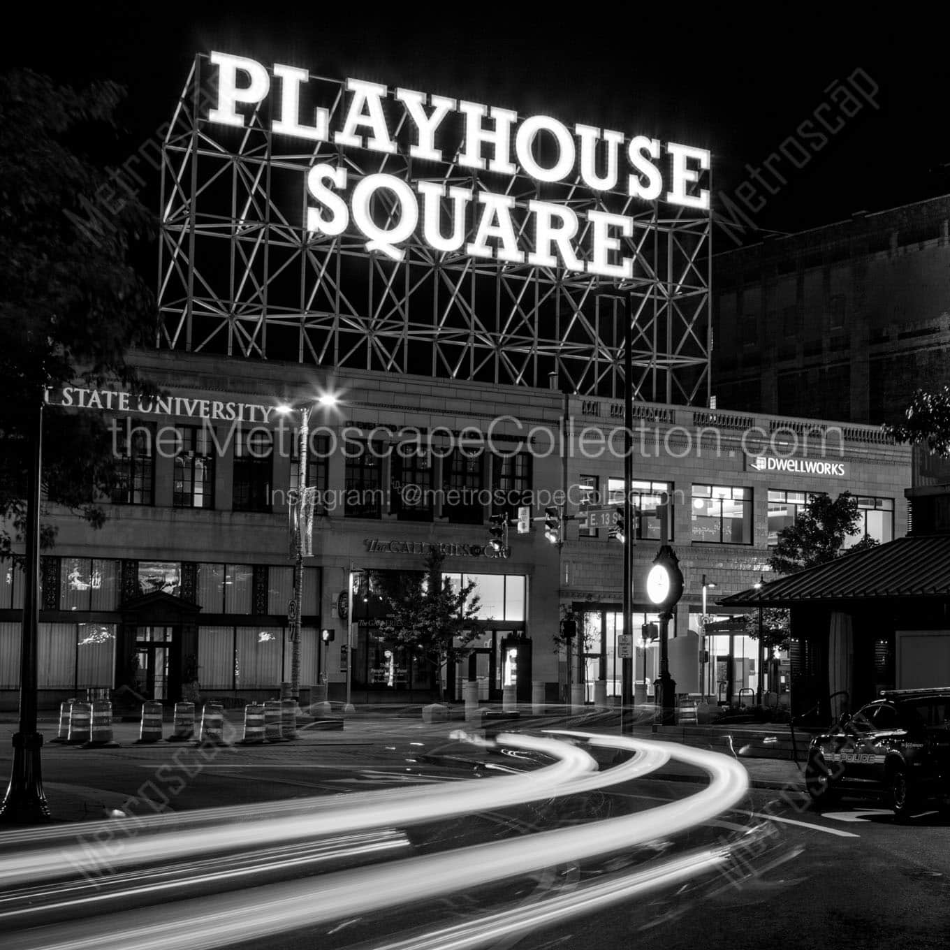 playhouse square at night Black & White Wall Art