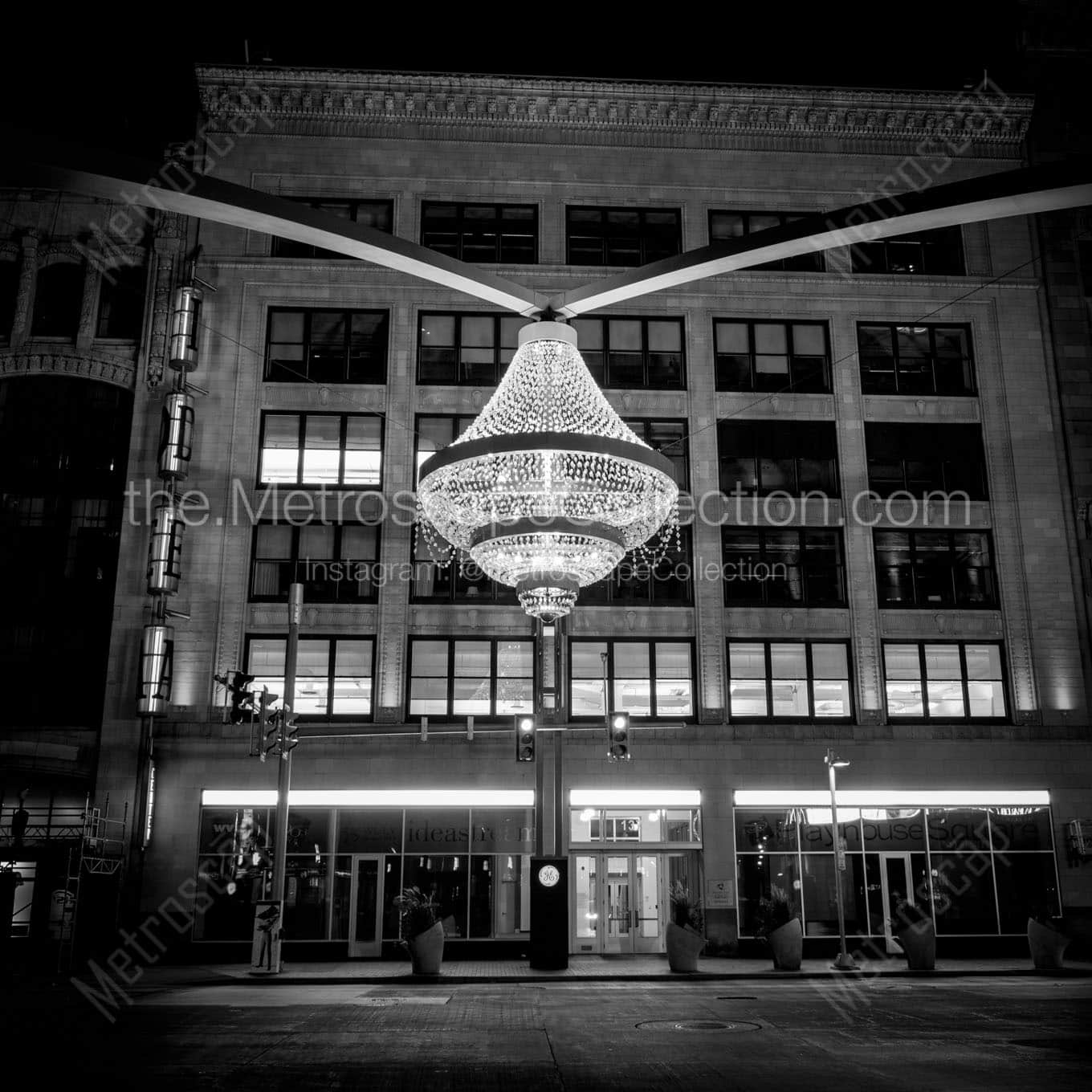 playhouse square chandelier at night Black & White Wall Art