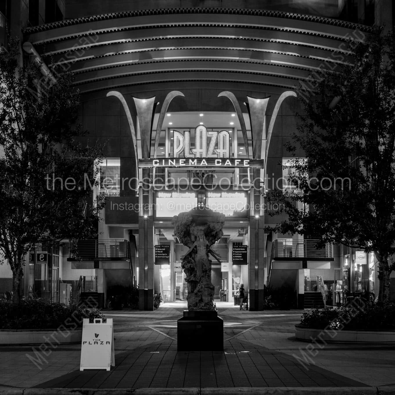 plaza cinema cafe at night Black & White Wall Art