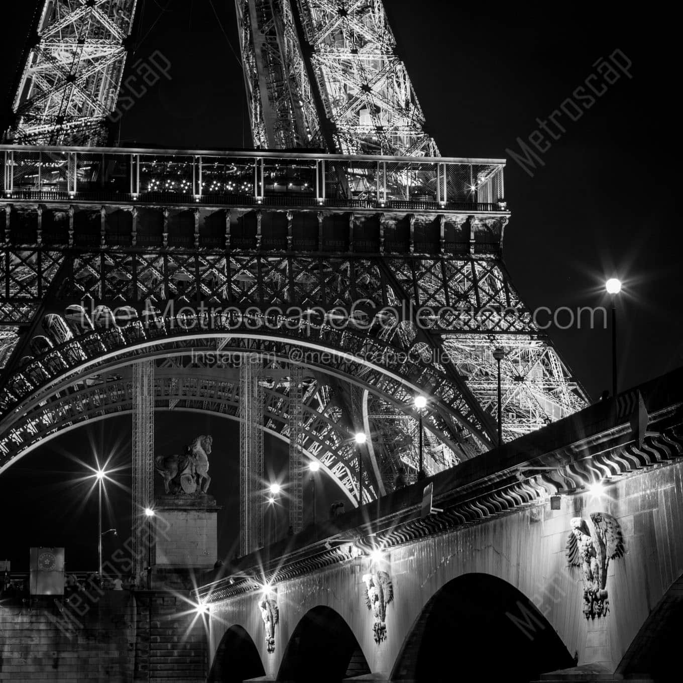 pont d iena bridge at night Black & White Wall Art