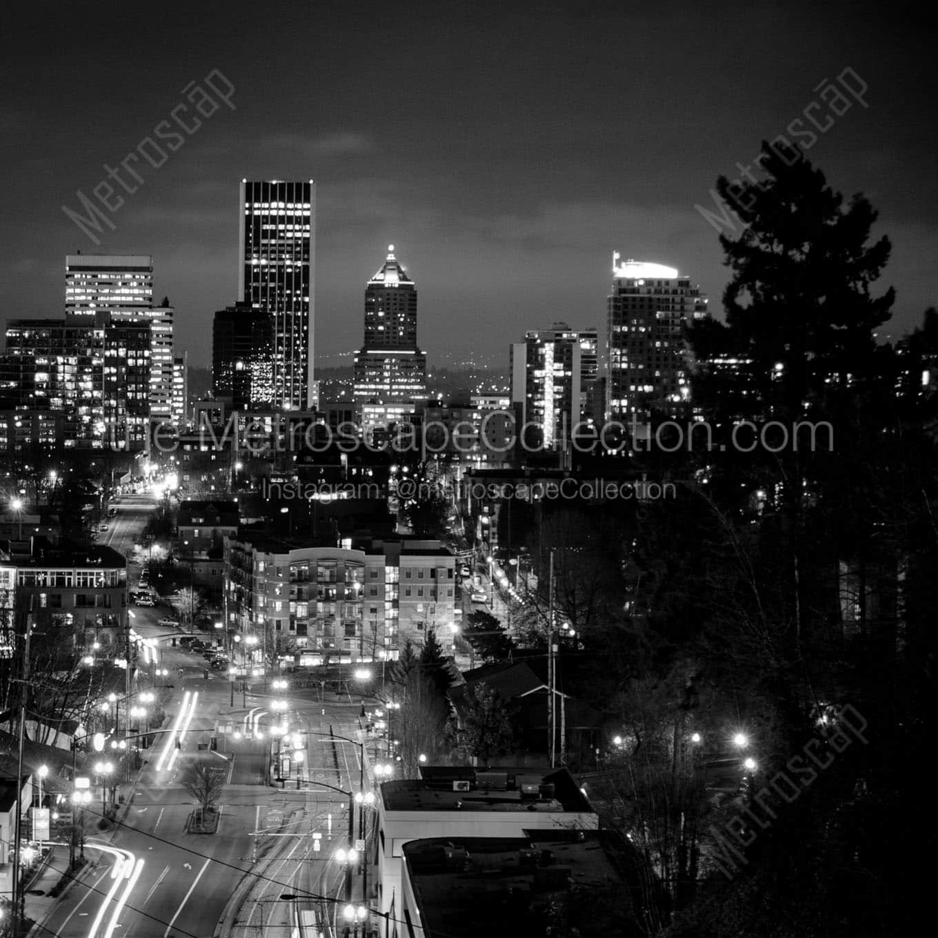 portland city skyline vista avenue Black & White Wall Art