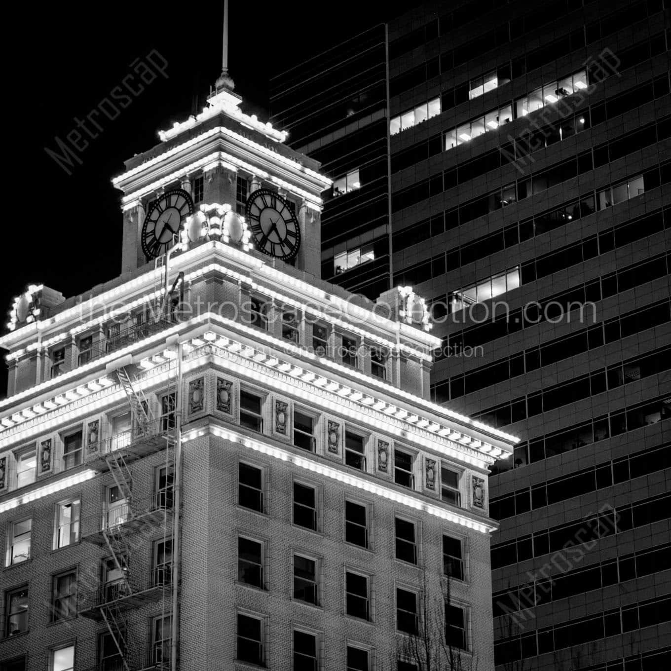 portland clock tower Black & White Wall Art