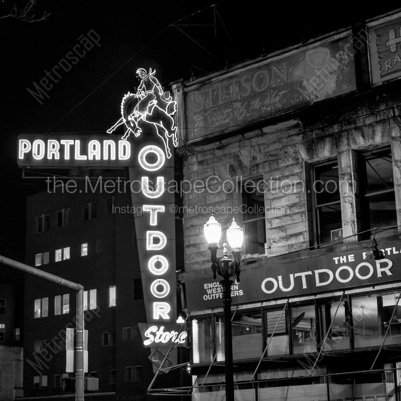 portland outdoor store neon sign Black & White Wall Art