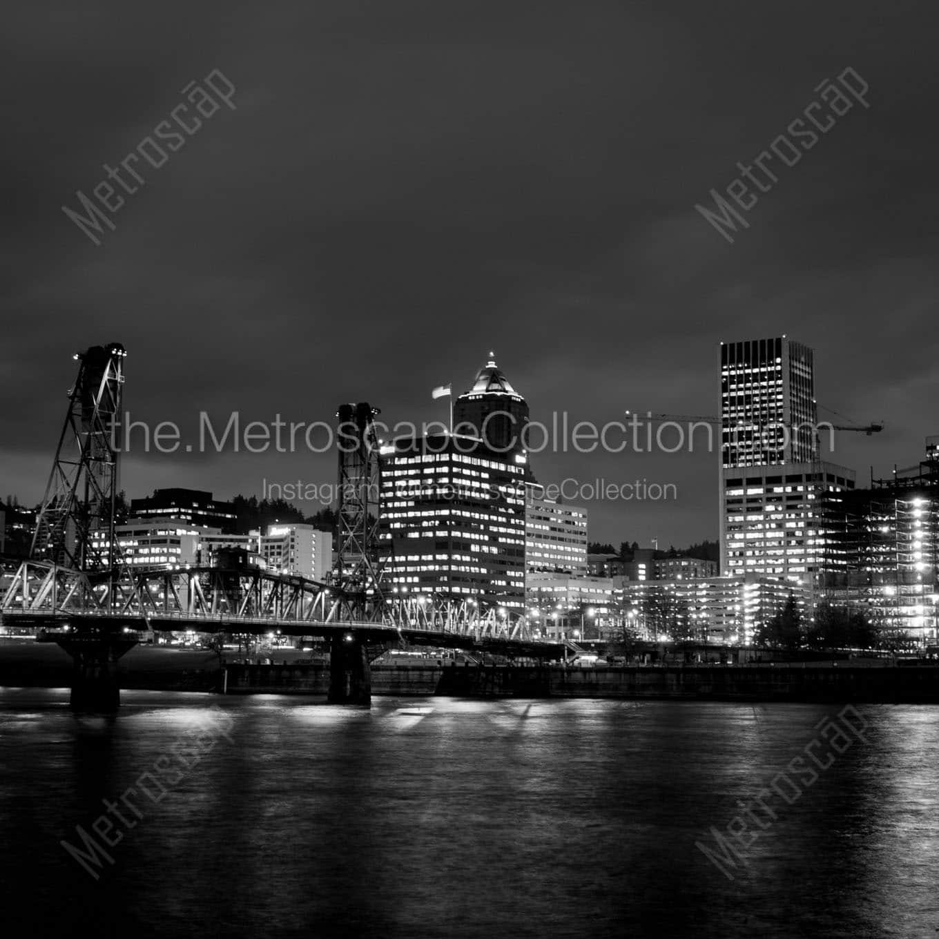 portland skyline eastbank esplande Black & White Wall Art