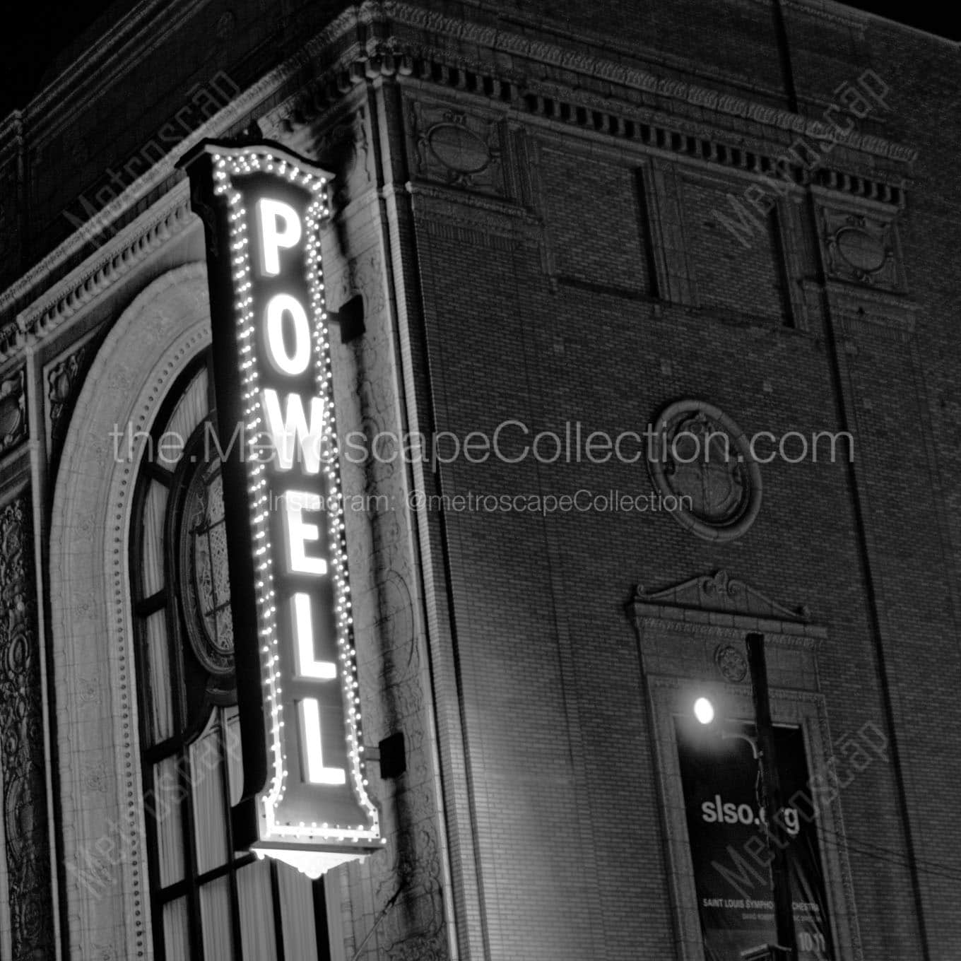 powell theater sign at night Black & White Wall Art