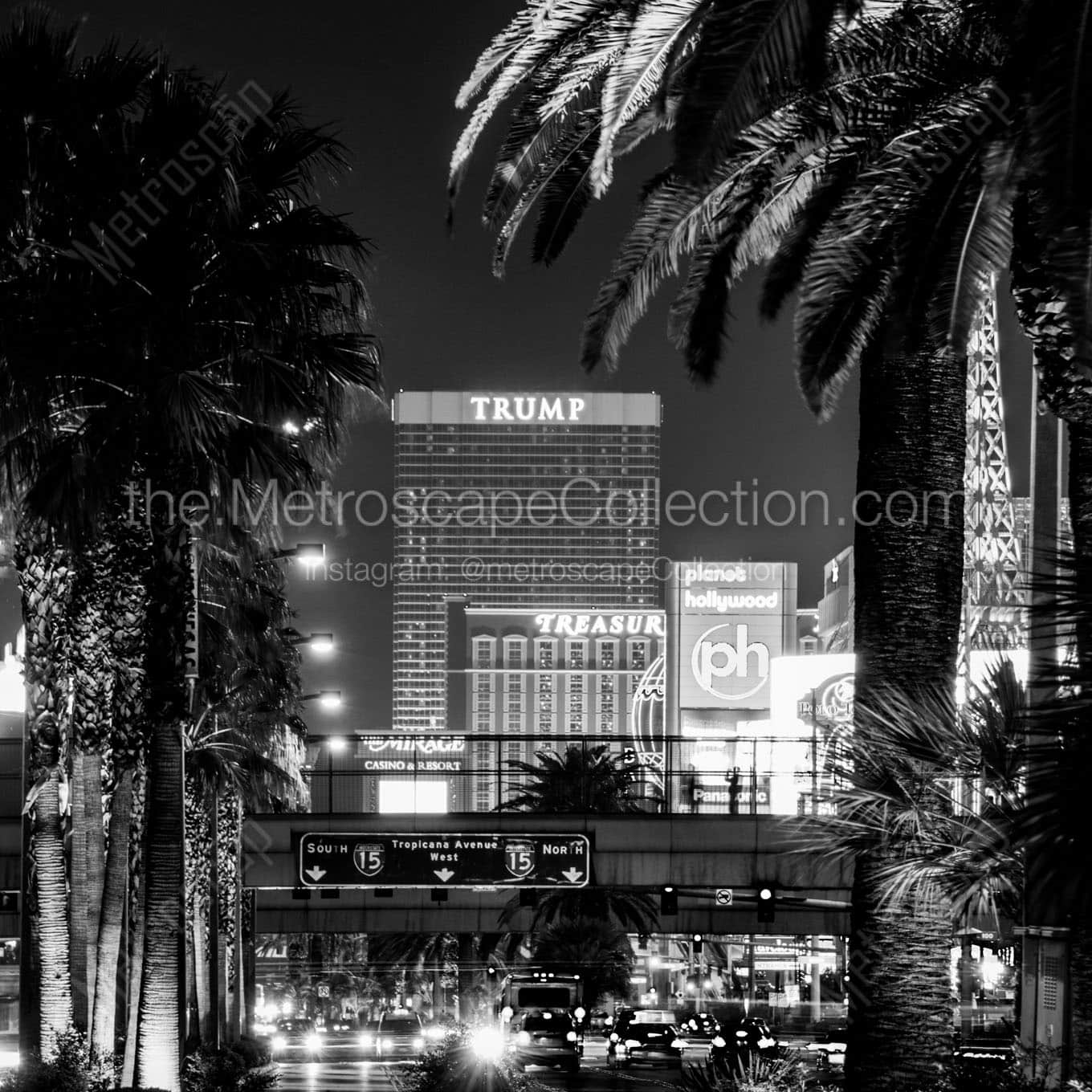 president trump hotel at night Black & White Wall Art