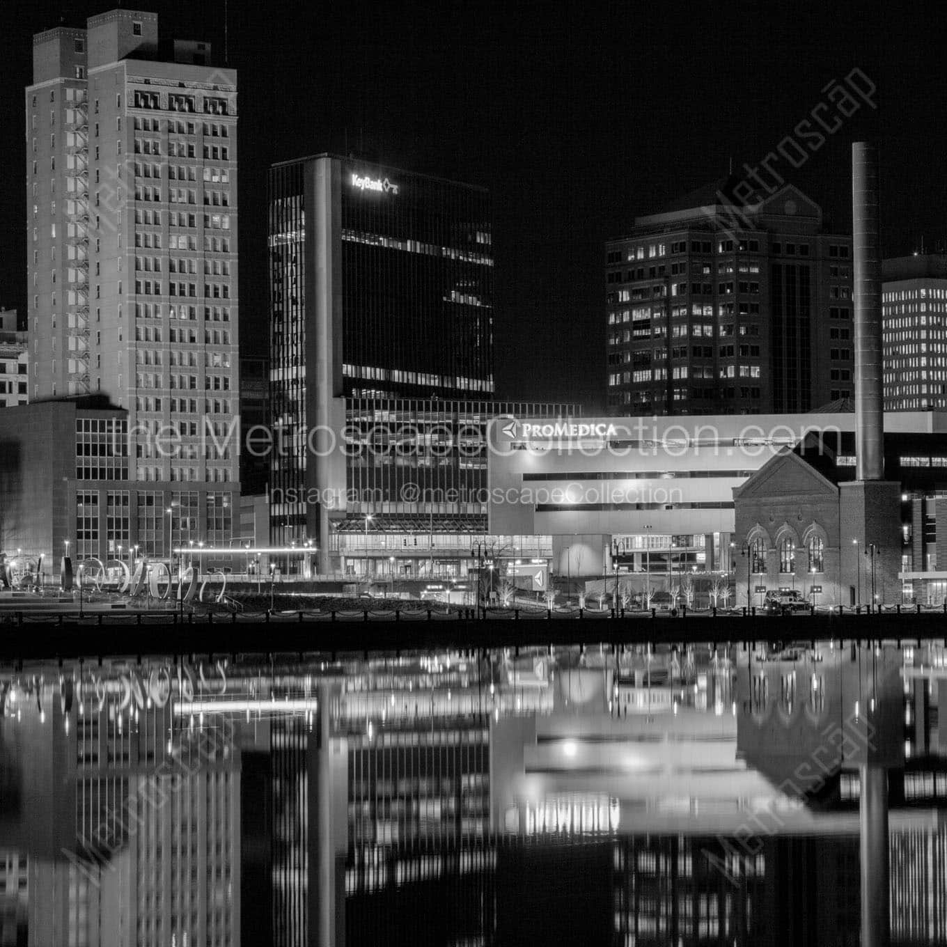 promedica campus smoke stacks at night Black & White Wall Art