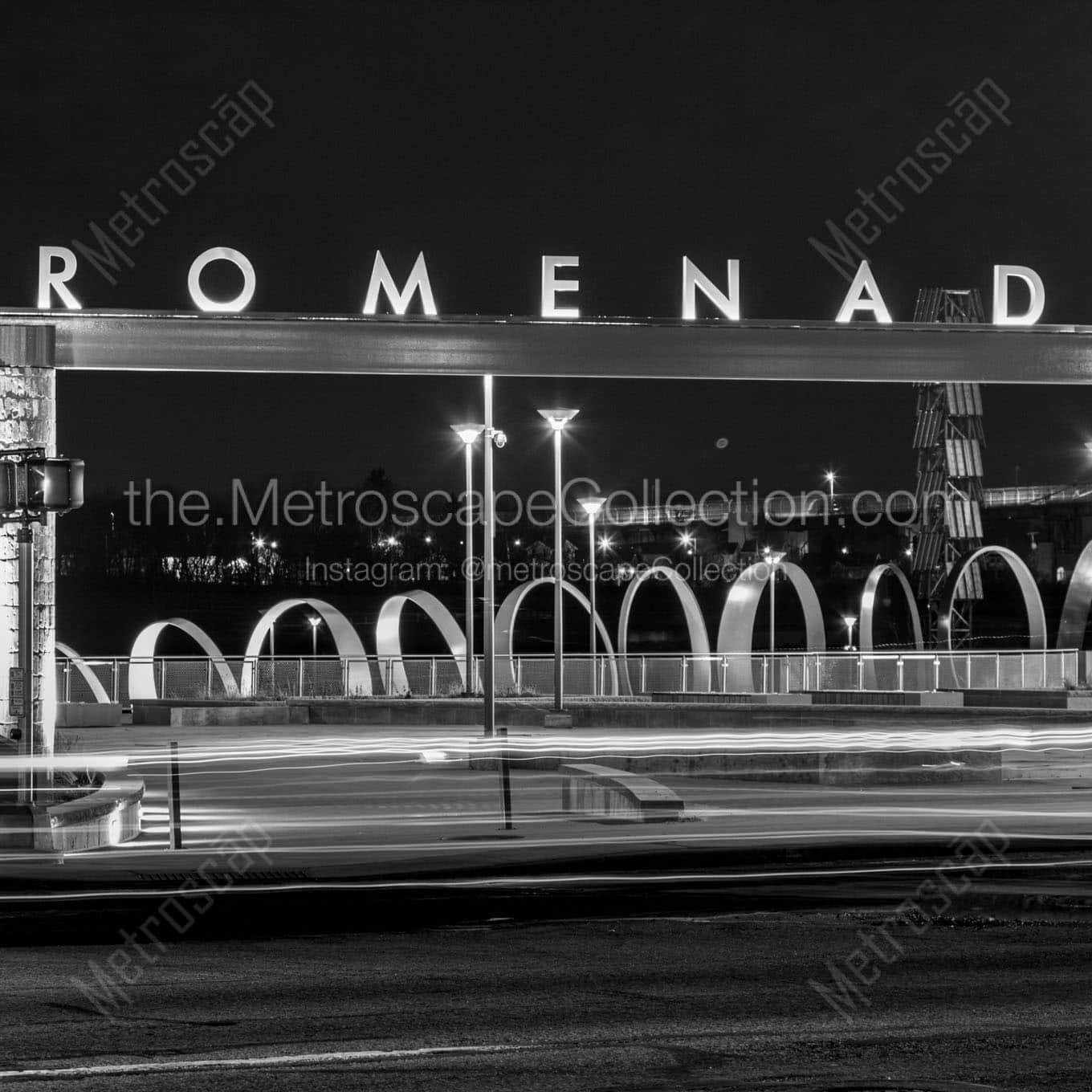 promenade park at night Black & White Wall Art