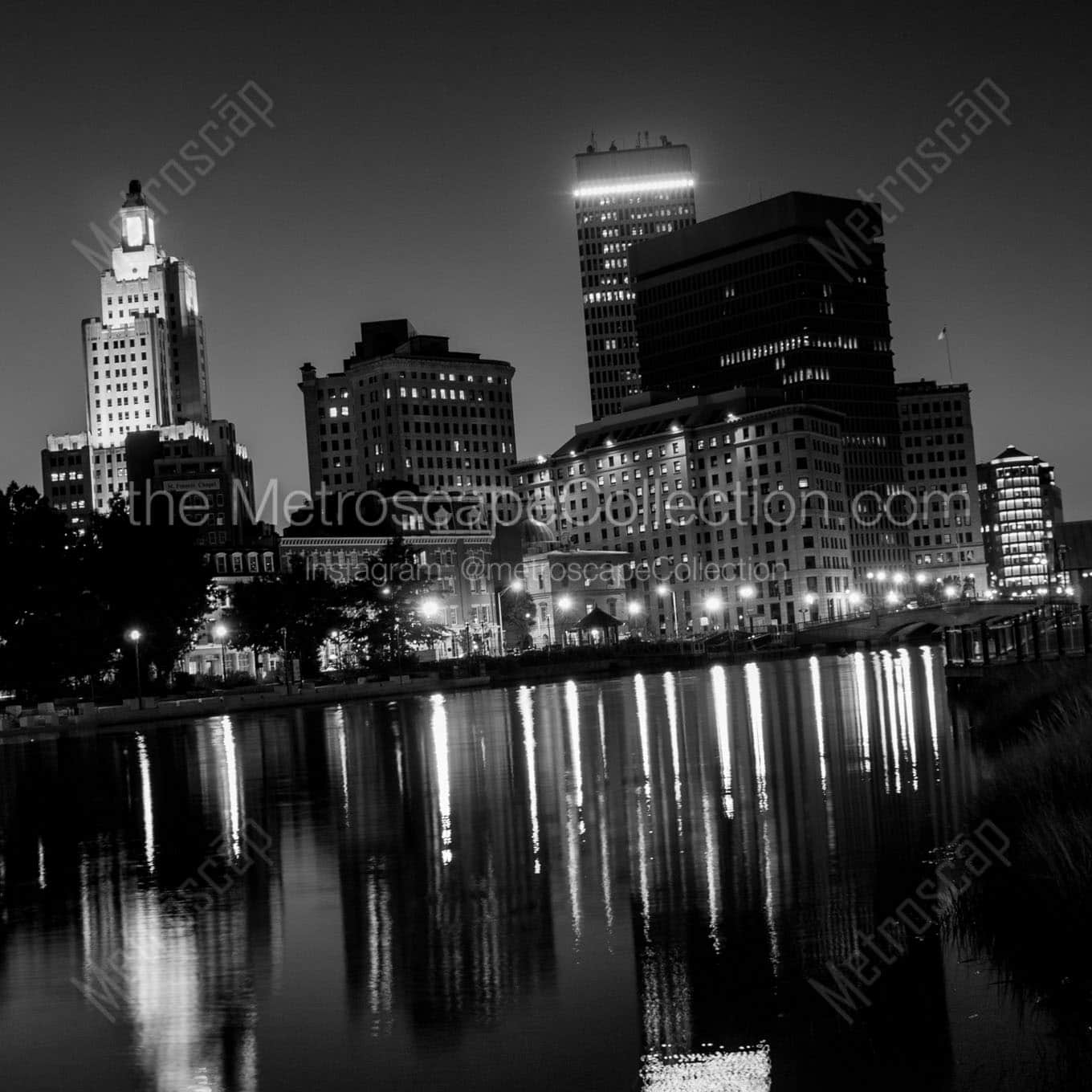 providence ri city skyline at night Black & White Wall Art