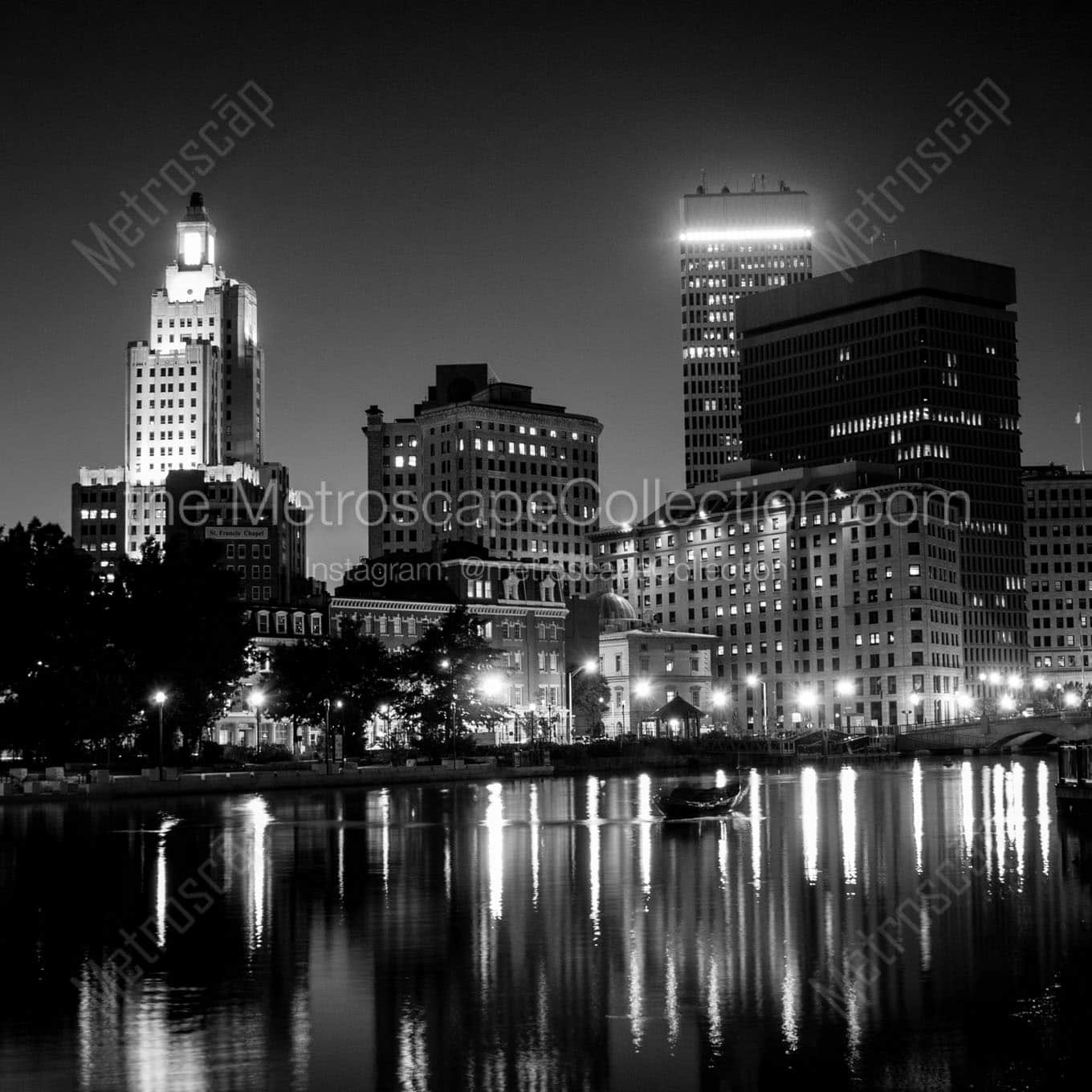 providence ri skyline gardner jackson park Black & White Wall Art