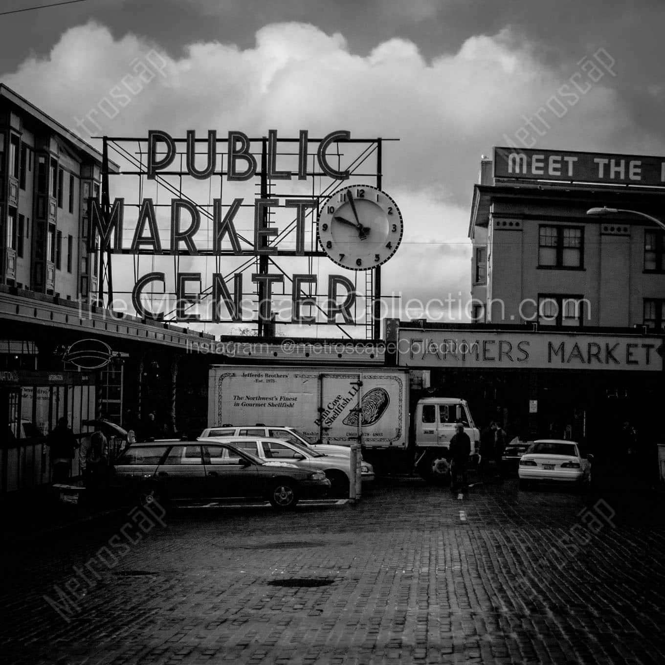 public market center sign Black & White Wall Art