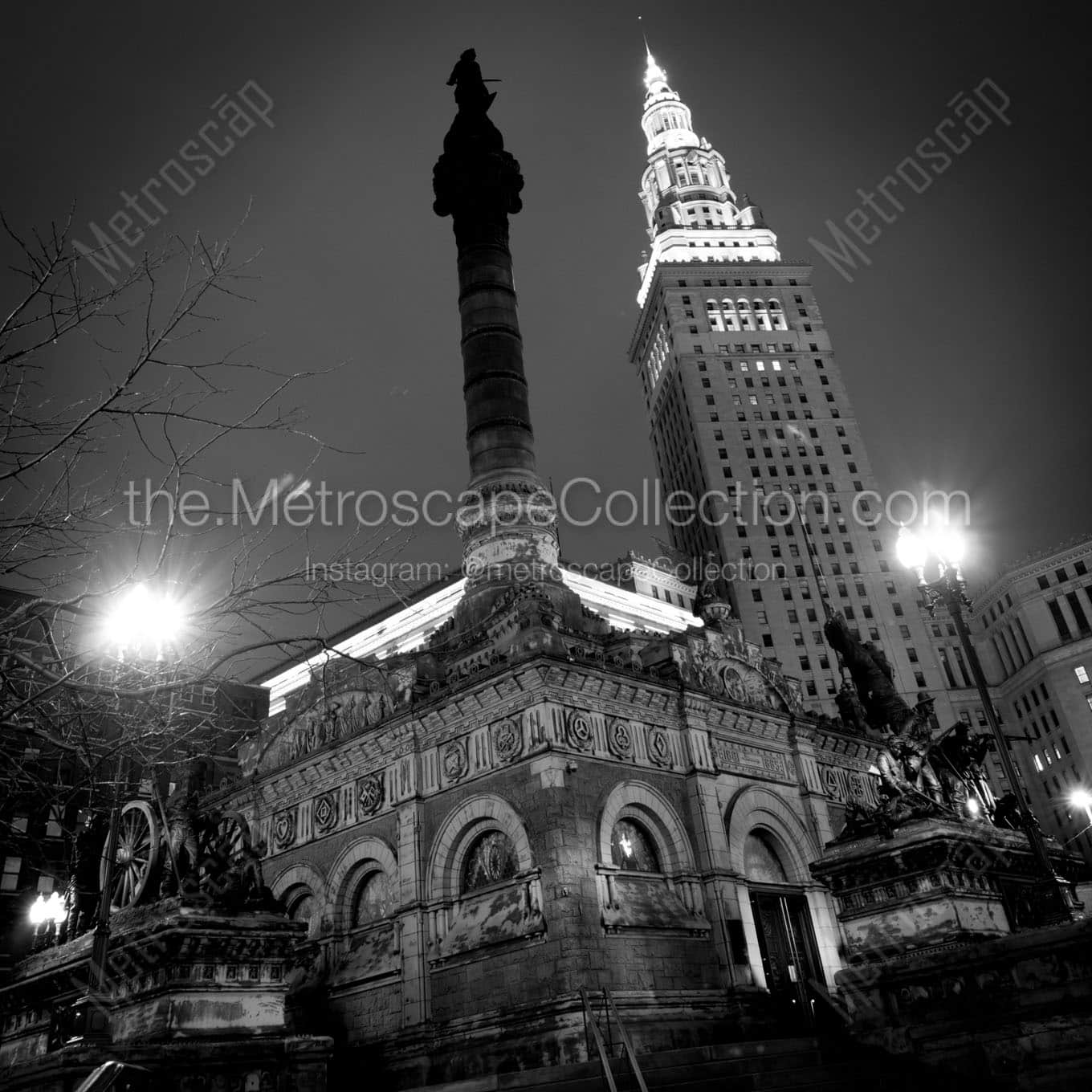 public square at night Black & White Wall Art