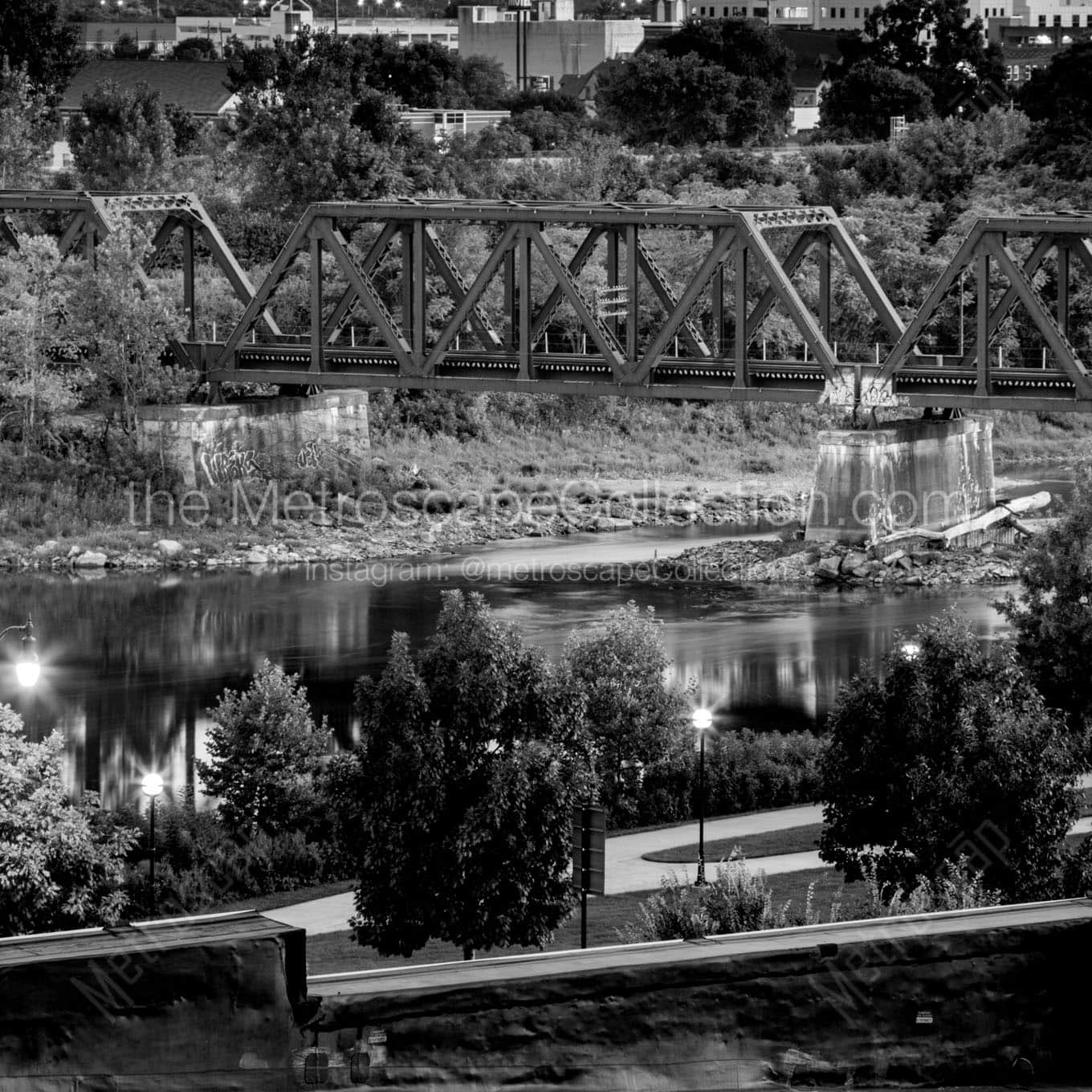 railroad bridge over scioto river Black & White Wall Art