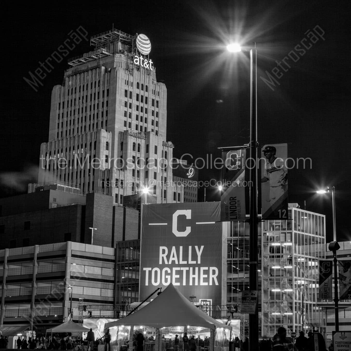 rally together banner downtown cleveland Black & White Wall Art