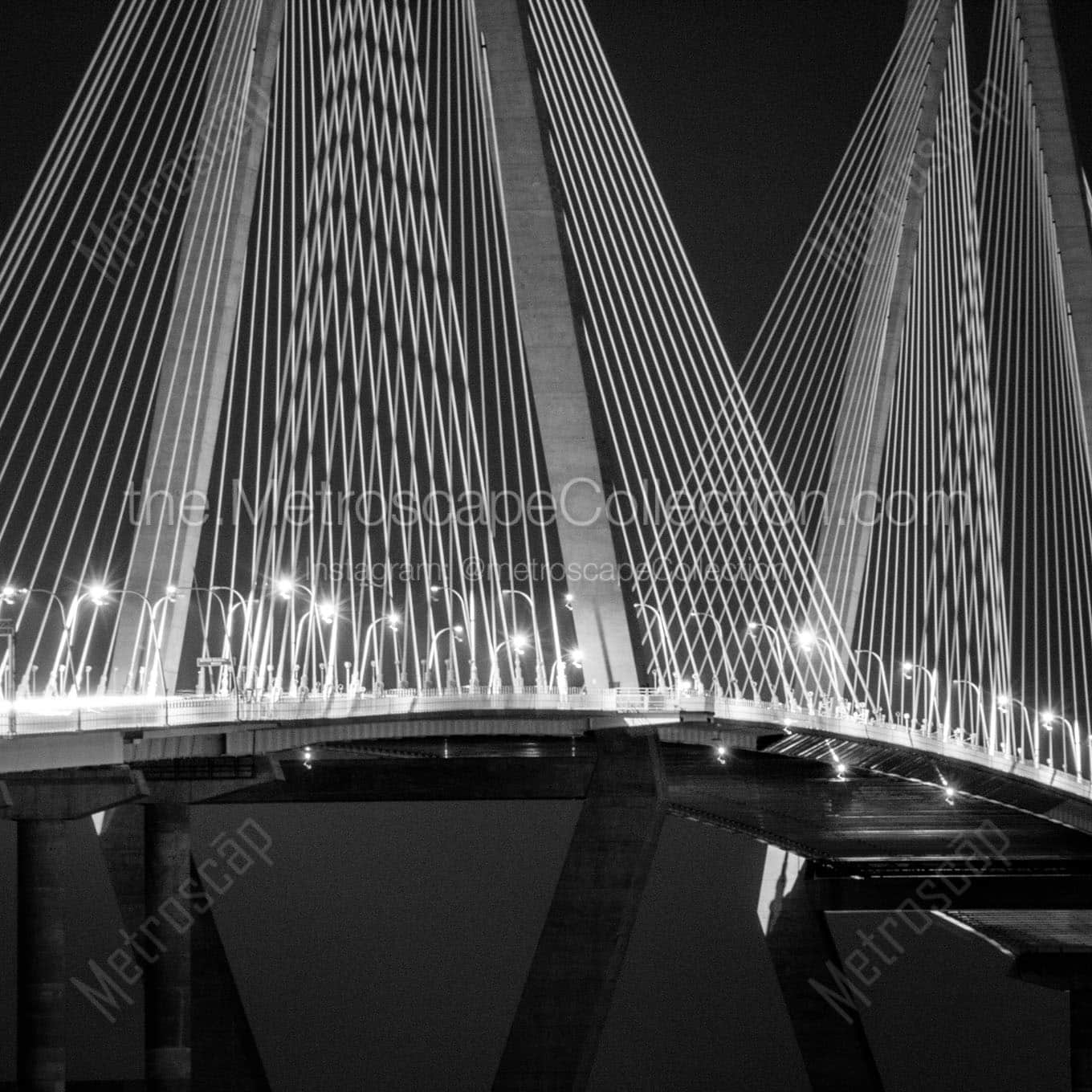 ravenel bridge night south carolina Black & White Wall Art