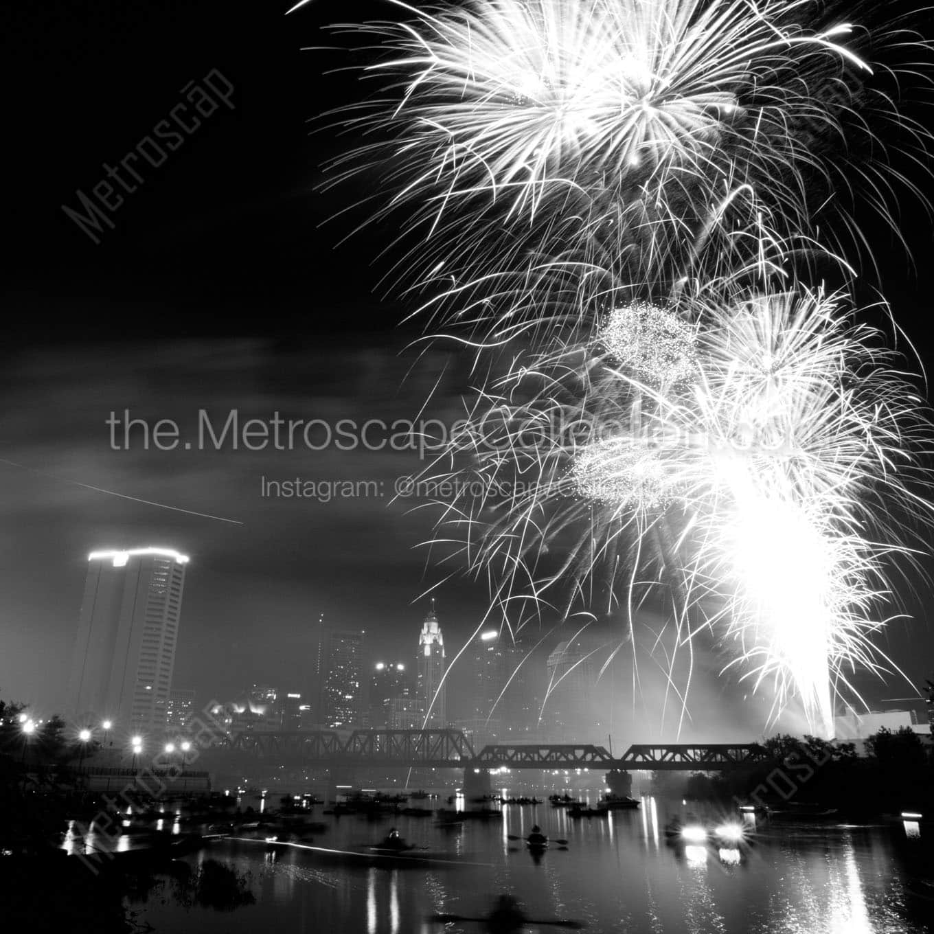 red white boom fireworks from northbank park Black & White Wall Art
