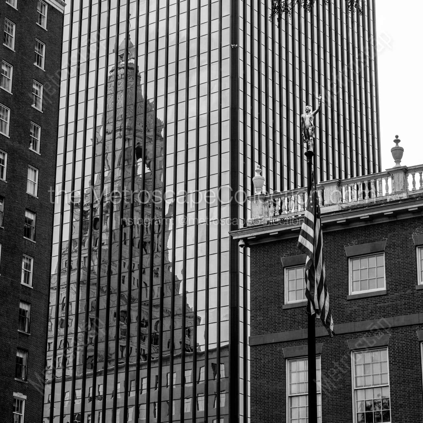 reflection of travelers building in hartford connecticut Black & White Wall Art